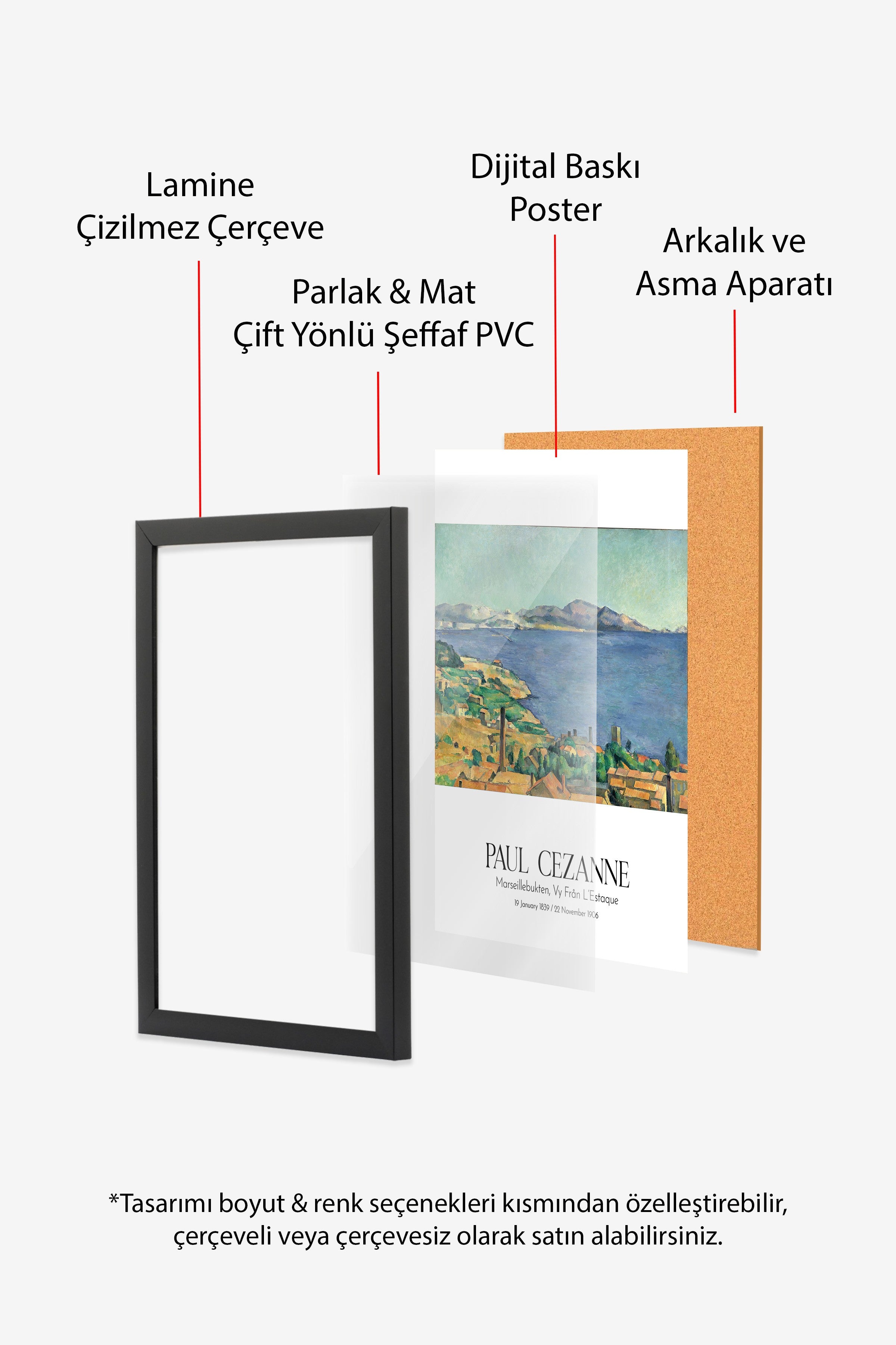 Paul Cezanne - Marseillebukten, Vy Från L'Estaque, Siyah Çerçeveli Tablo, Sanat Serisi NO:110484