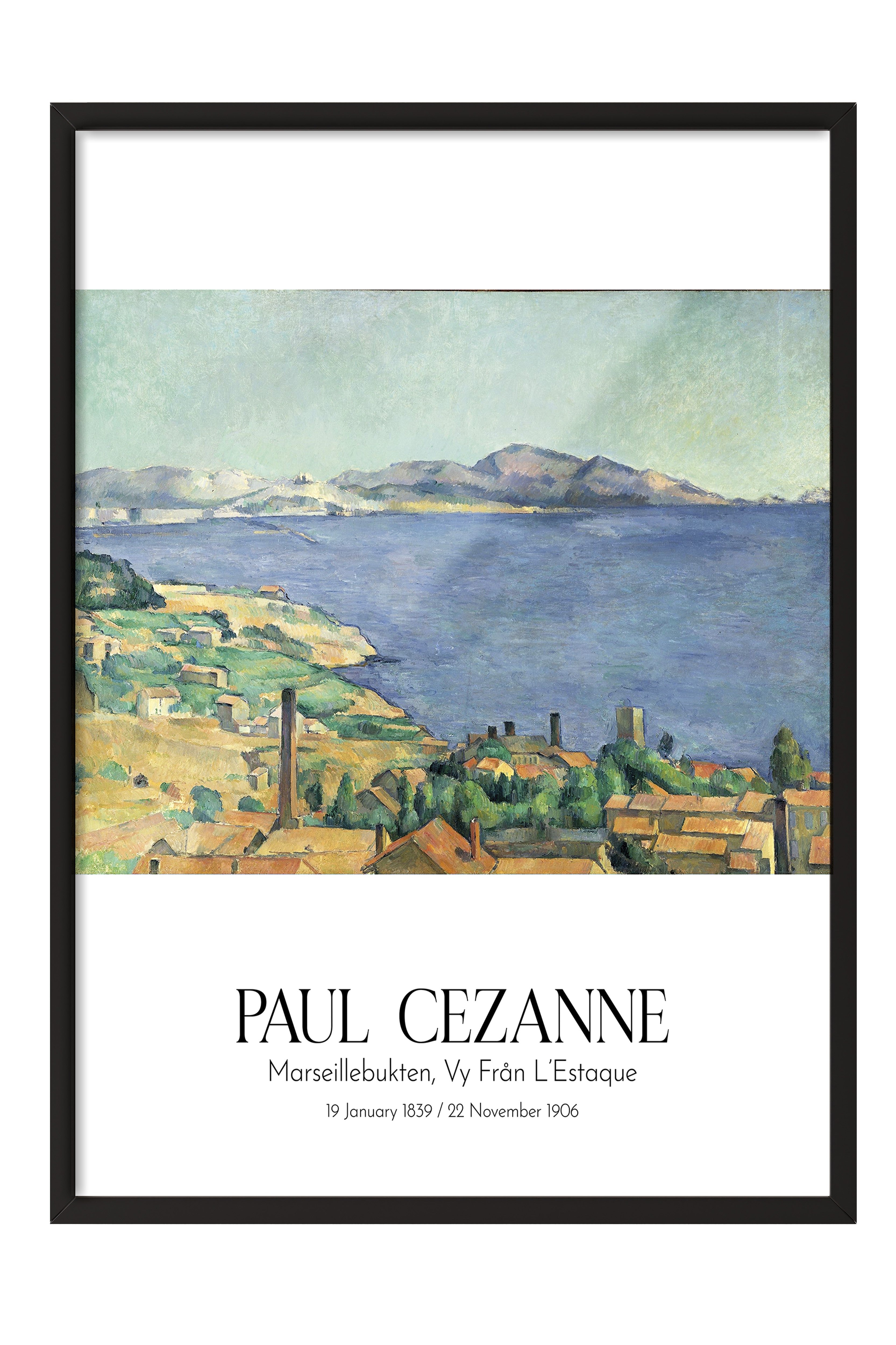 Paul Cezanne - Marseillebukten, Vy Från L'Estaque, Siyah Çerçeveli Tablo, Sanat Serisi NO:110484