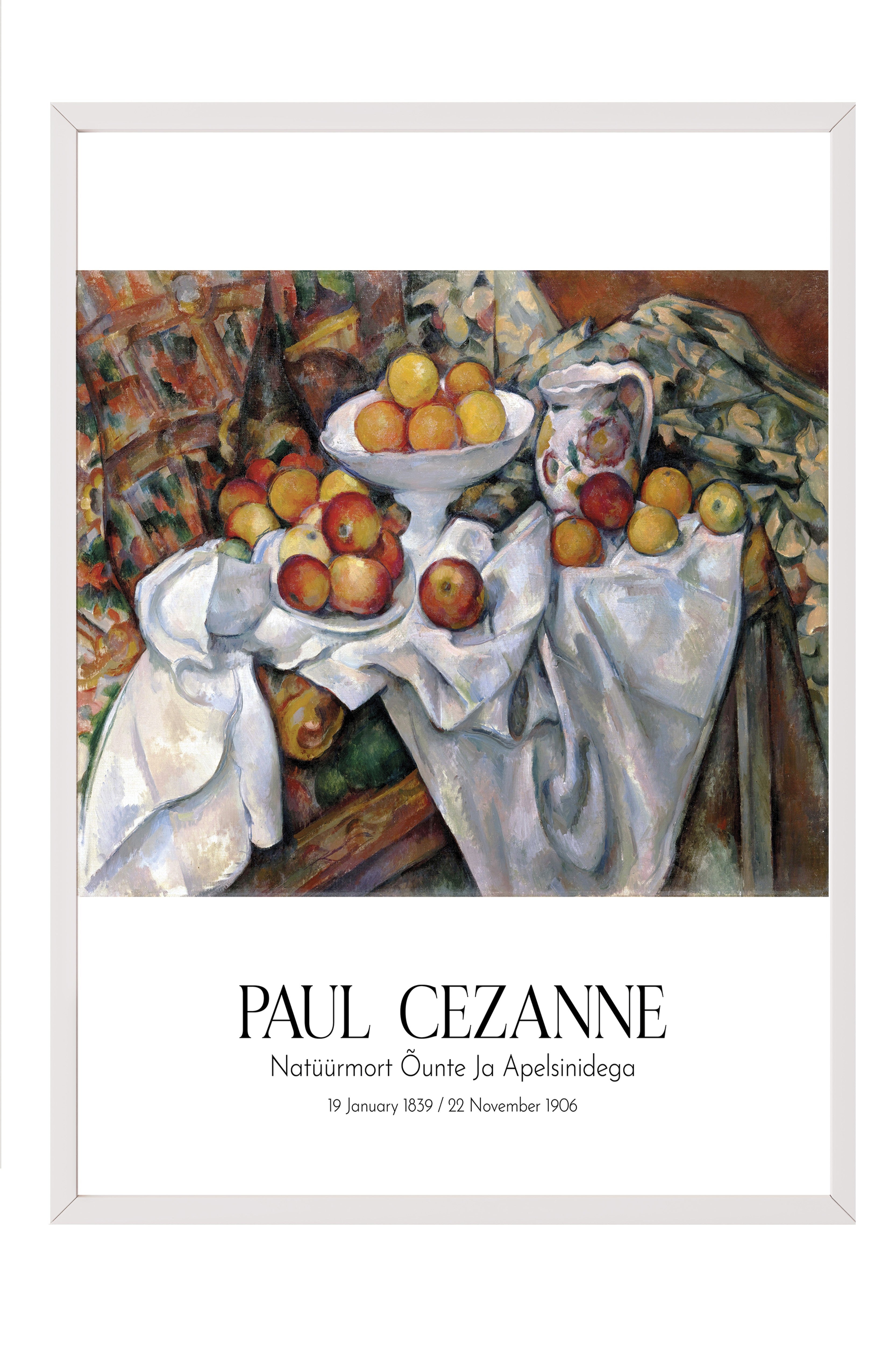 Paul Cezanne - Natüürmort Õunte Ja Apelsinidega, Beyaz Çerçeveli Tablo, Sanat Serisi NO:110464