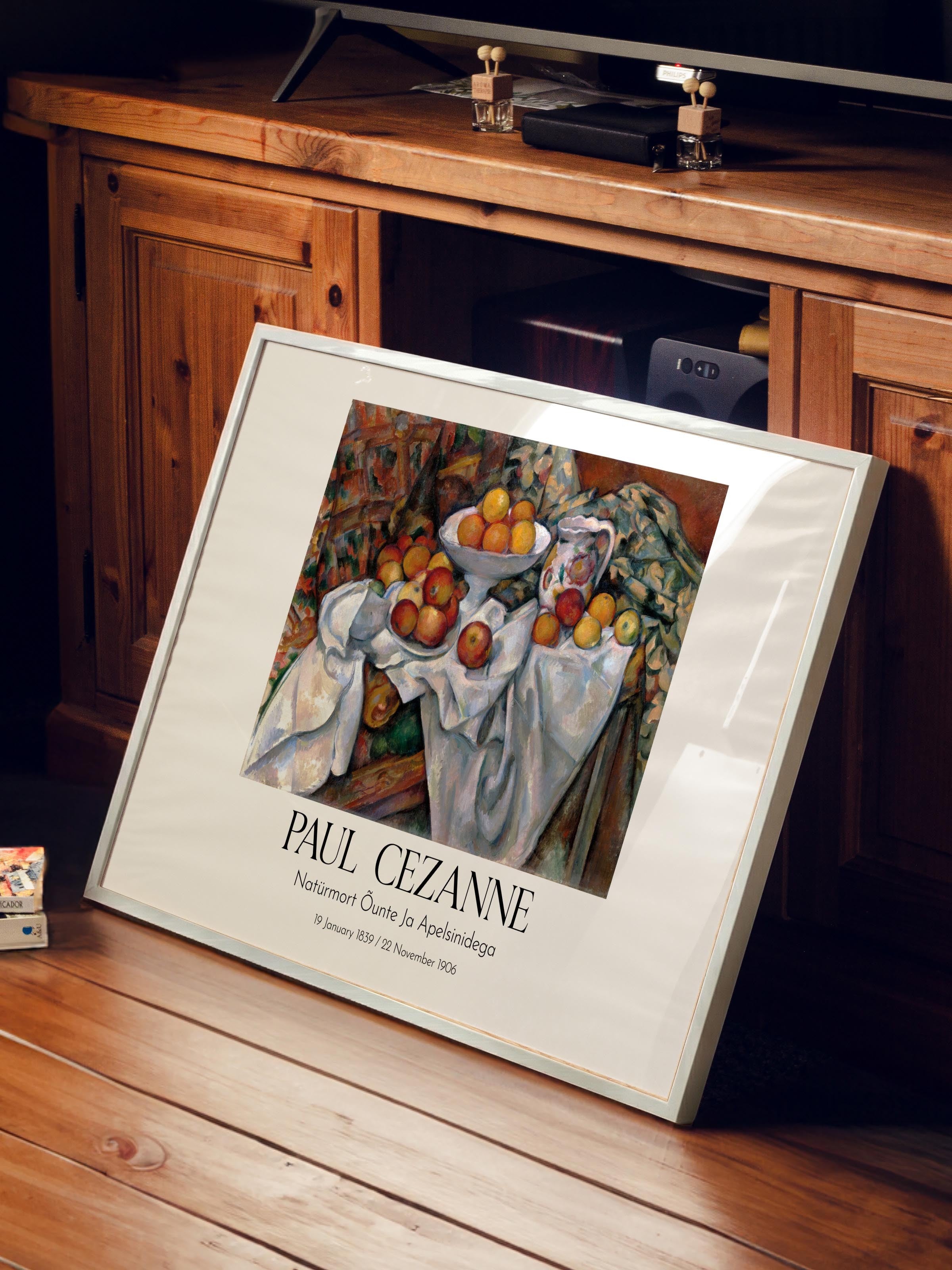 Paul Cezanne - Natüürmort Õunte Ja Apelsinidega, Beyaz Çerçeveli Tablo, Sanat Serisi NO:110488