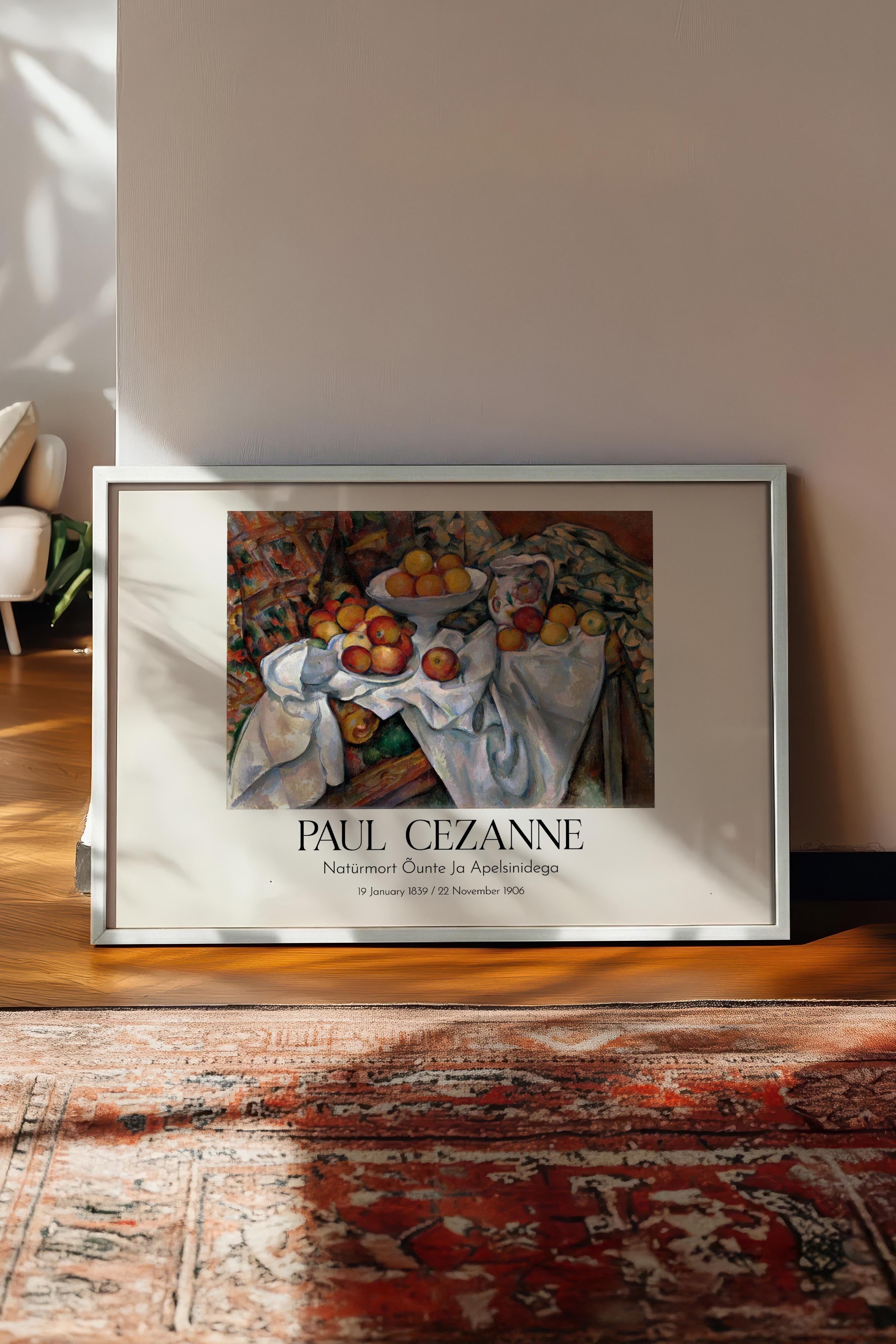 Paul Cezanne - Natüürmort Õunte Ja Apelsinidega, Beyaz Çerçeveli Tablo, Sanat Serisi NO:110488