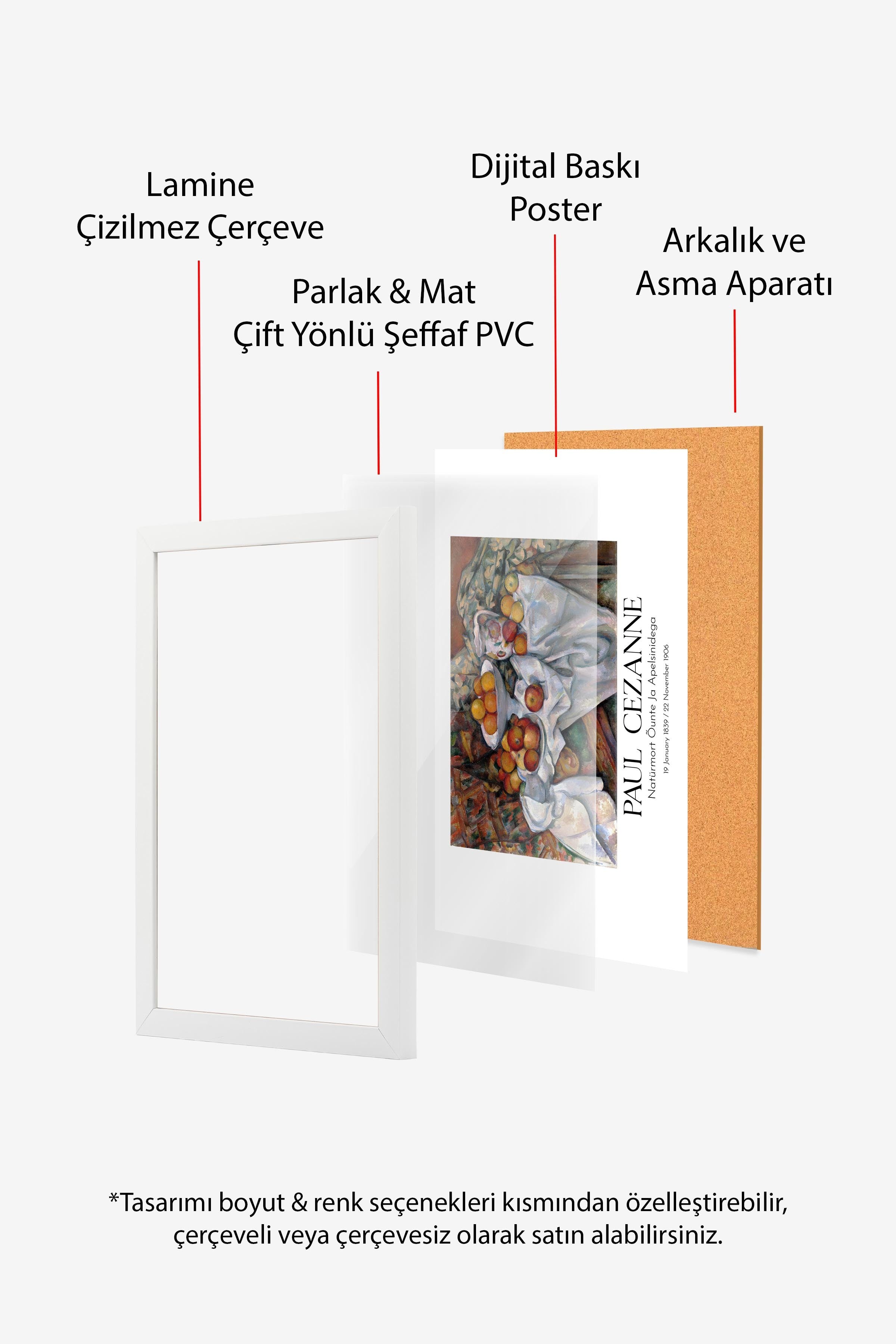 Paul Cezanne - Natüürmort Õunte Ja Apelsinidega, Beyaz Çerçeveli Tablo, Sanat Serisi NO:110488