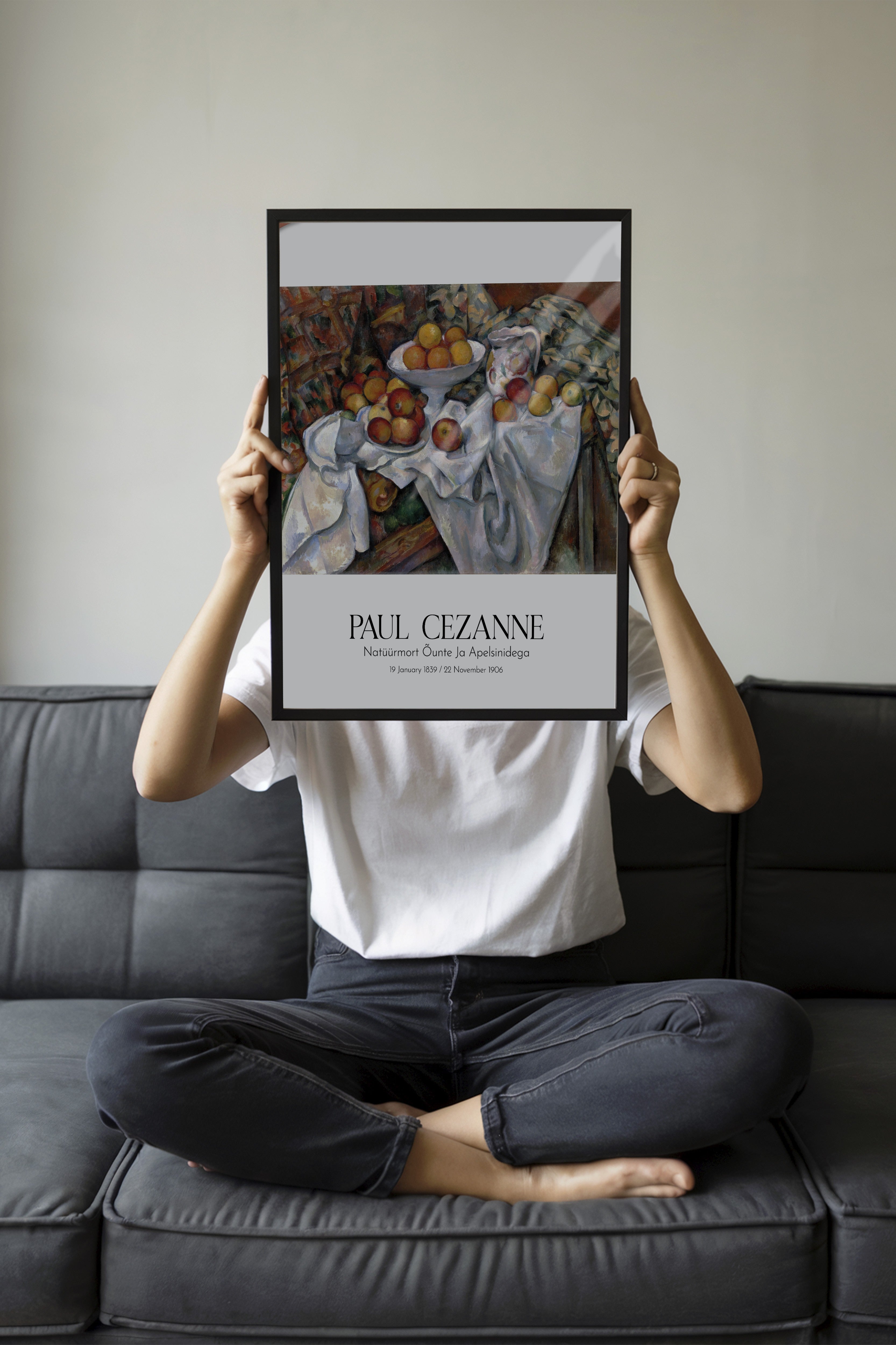 Paul Cezanne - Natüürmort Õunte Ja Apelsinidega, Siyah Çerçeveli Tablo, Sanat Serisi NO:110464