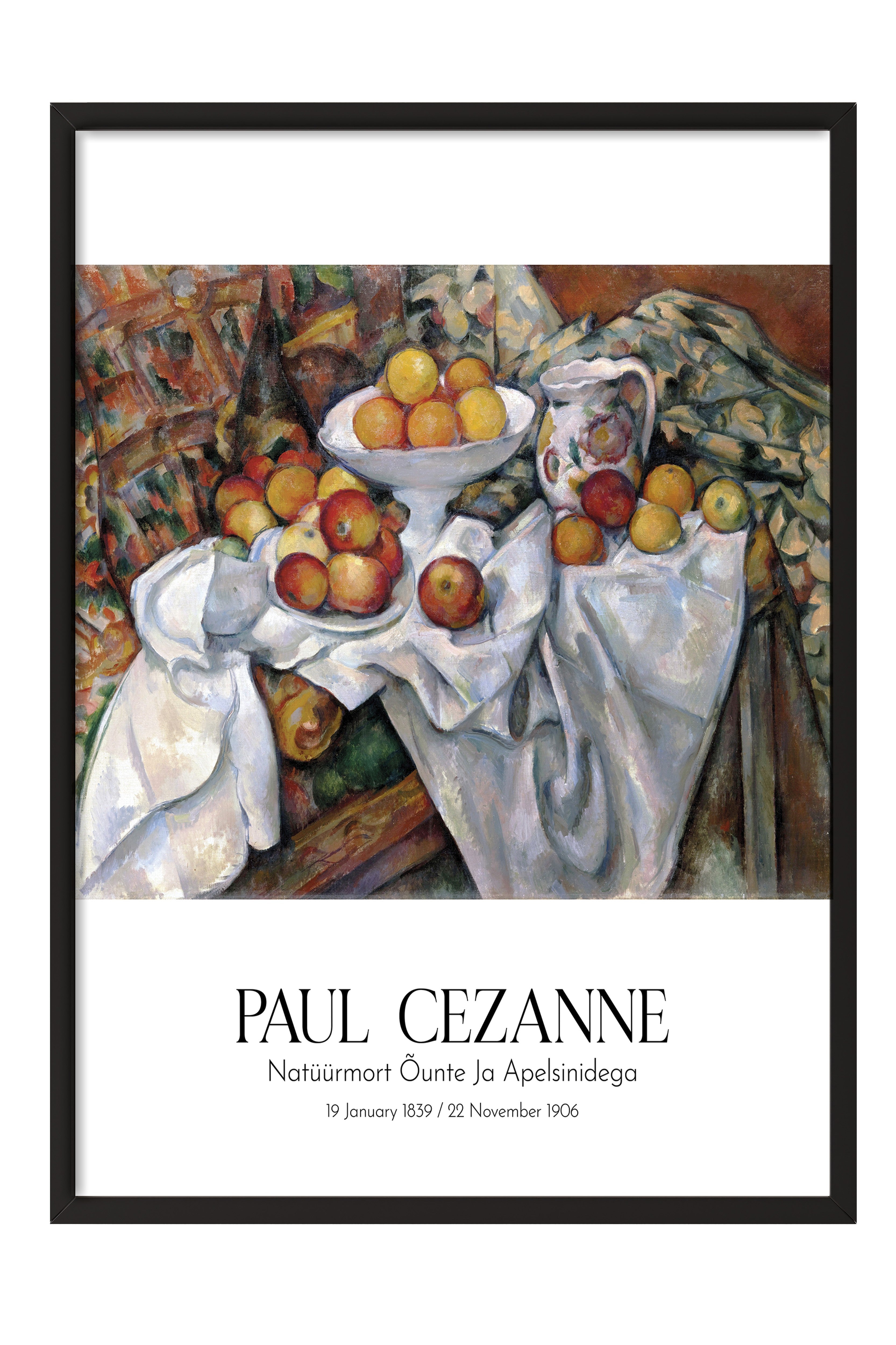 Paul Cezanne - Natüürmort Õunte Ja Apelsinidega, Siyah Çerçeveli Tablo, Sanat Serisi NO:110464