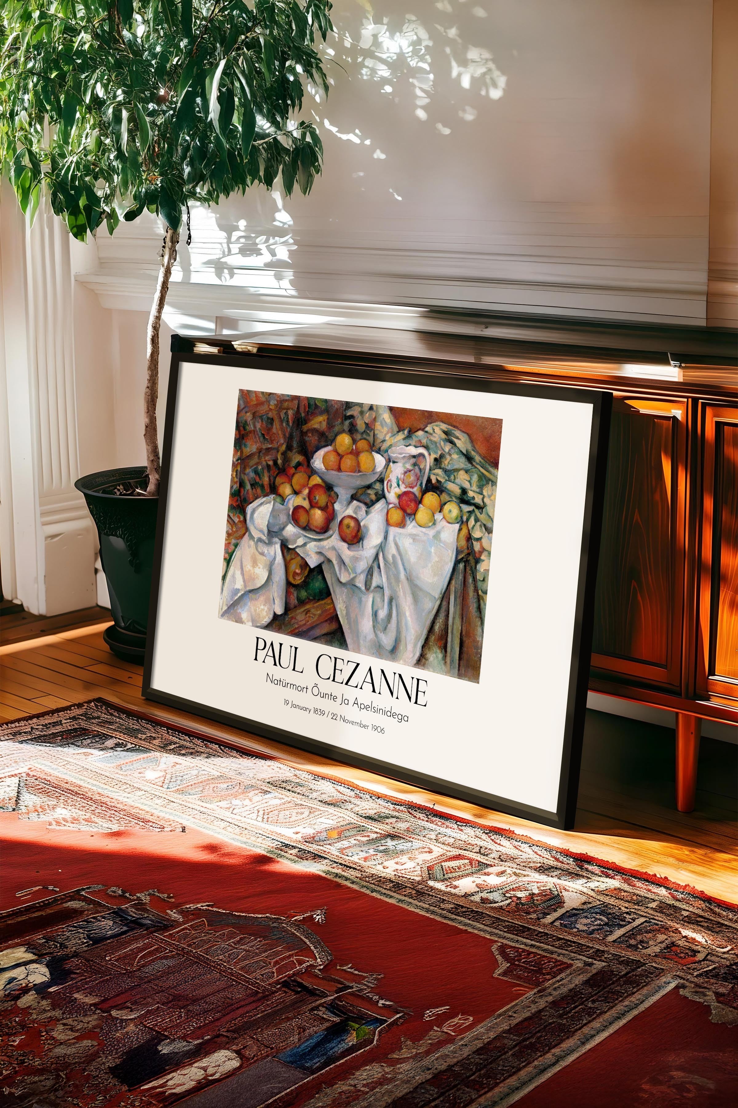 Paul Cezanne - Natüürmort Õunte Ja Apelsinidega, Siyah Çerçeveli Tablo, Sanat Serisi NO:110488
