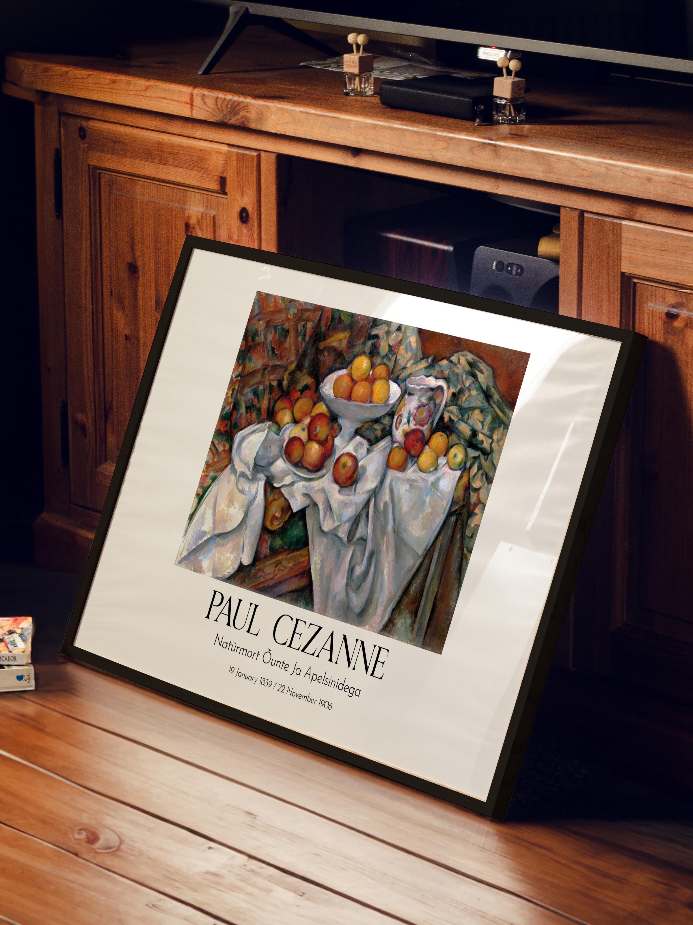 Paul Cezanne - Natüürmort Õunte Ja Apelsinidega, Siyah Çerçeveli Tablo, Sanat Serisi NO:110488