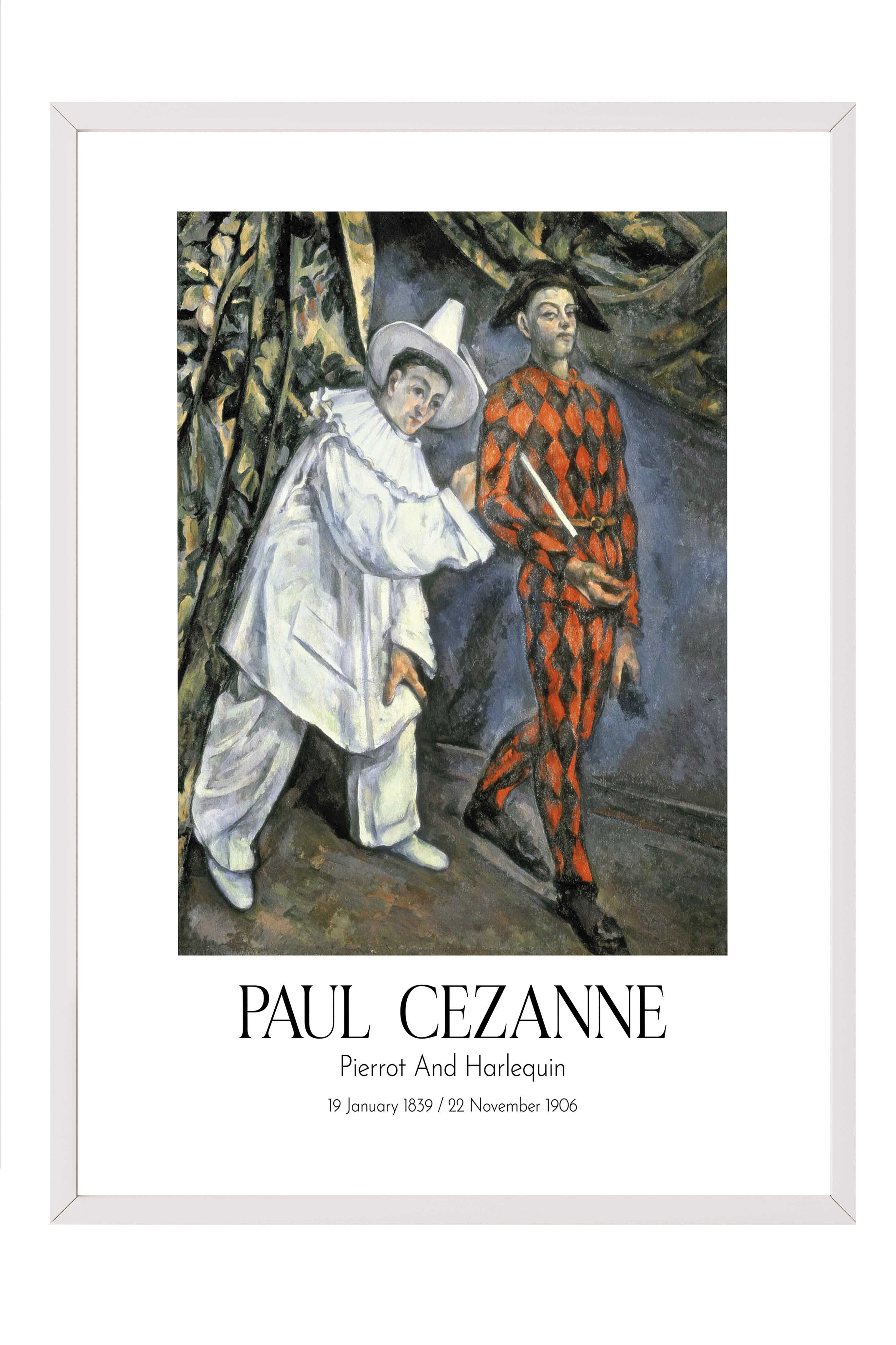 Paul Cezanne - Pierrot And Harlequin, Beyaz Çerçeveli Tablo, Sanat Serisi NO:110458