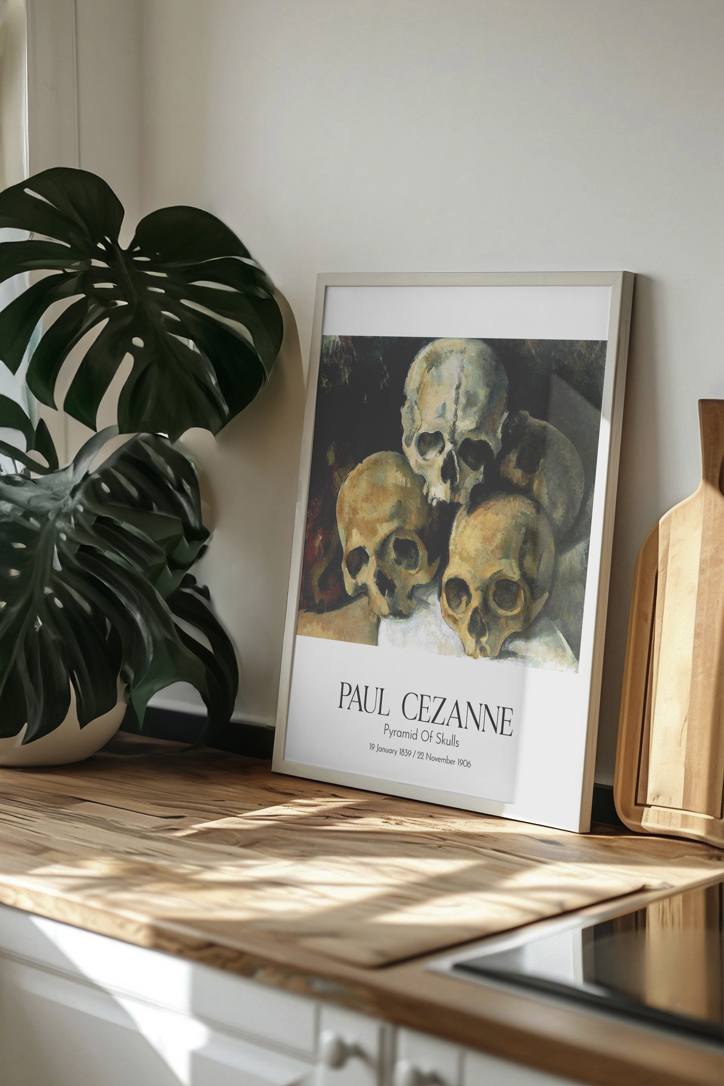 Paul Cezanne - Pyramid Of Skulls, Beyaz Çerçeveli Tablo, Sanat Serisi NO:110486