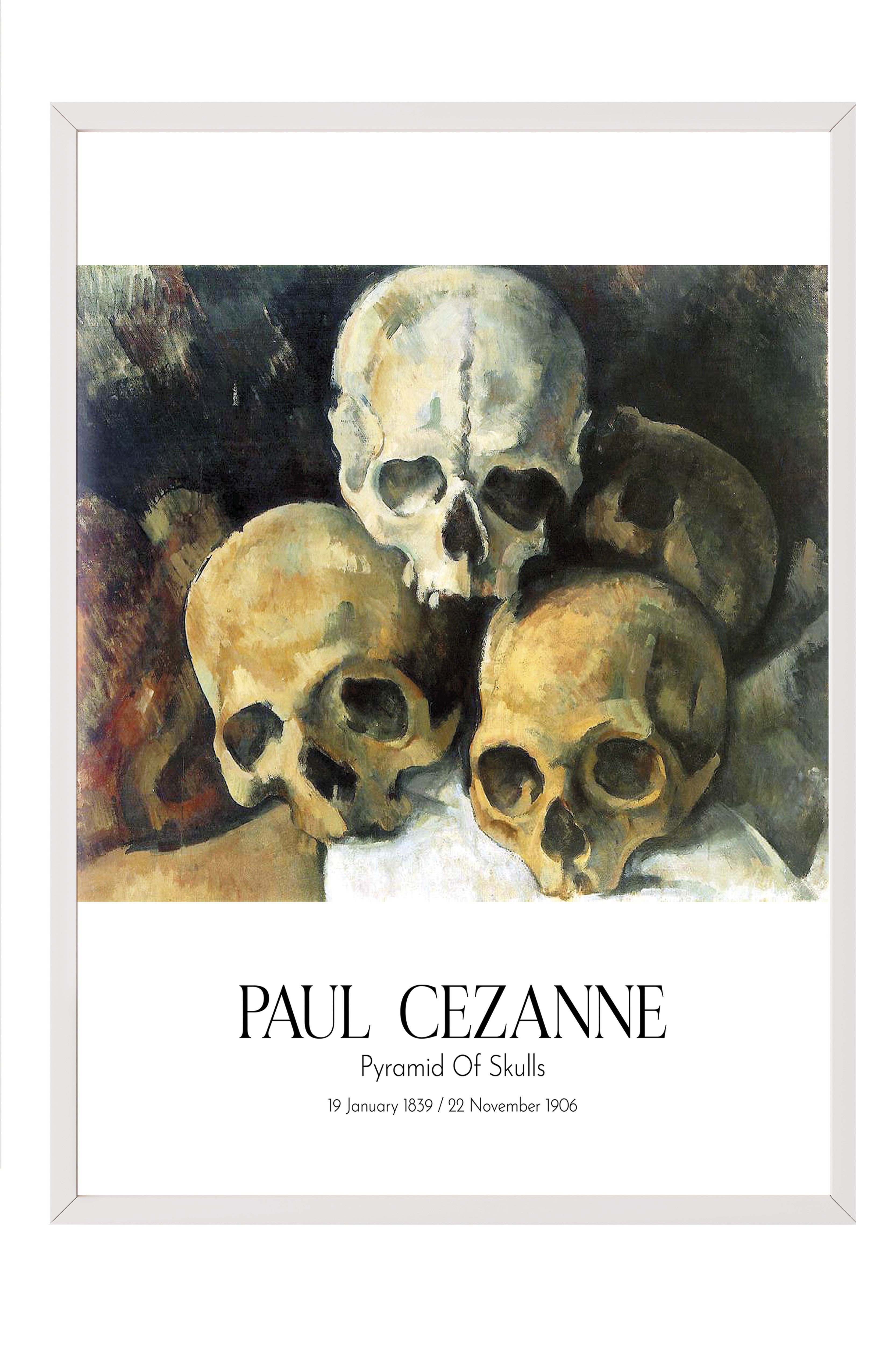 Paul Cezanne - Pyramid Of Skulls, Beyaz Çerçeveli Tablo, Sanat Serisi NO:110486