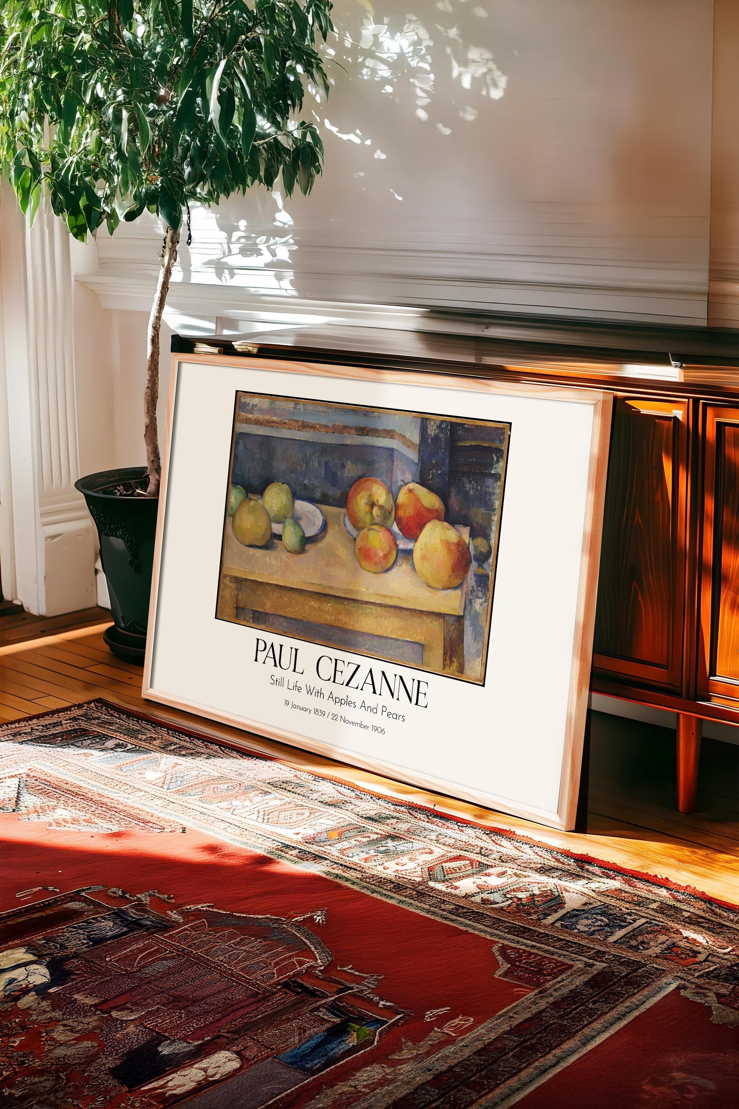 Paul Cezanne - Still Life With Apples And Pears, Ahşap Çerçeveli Tablo, Sanat Serisi NO:110490