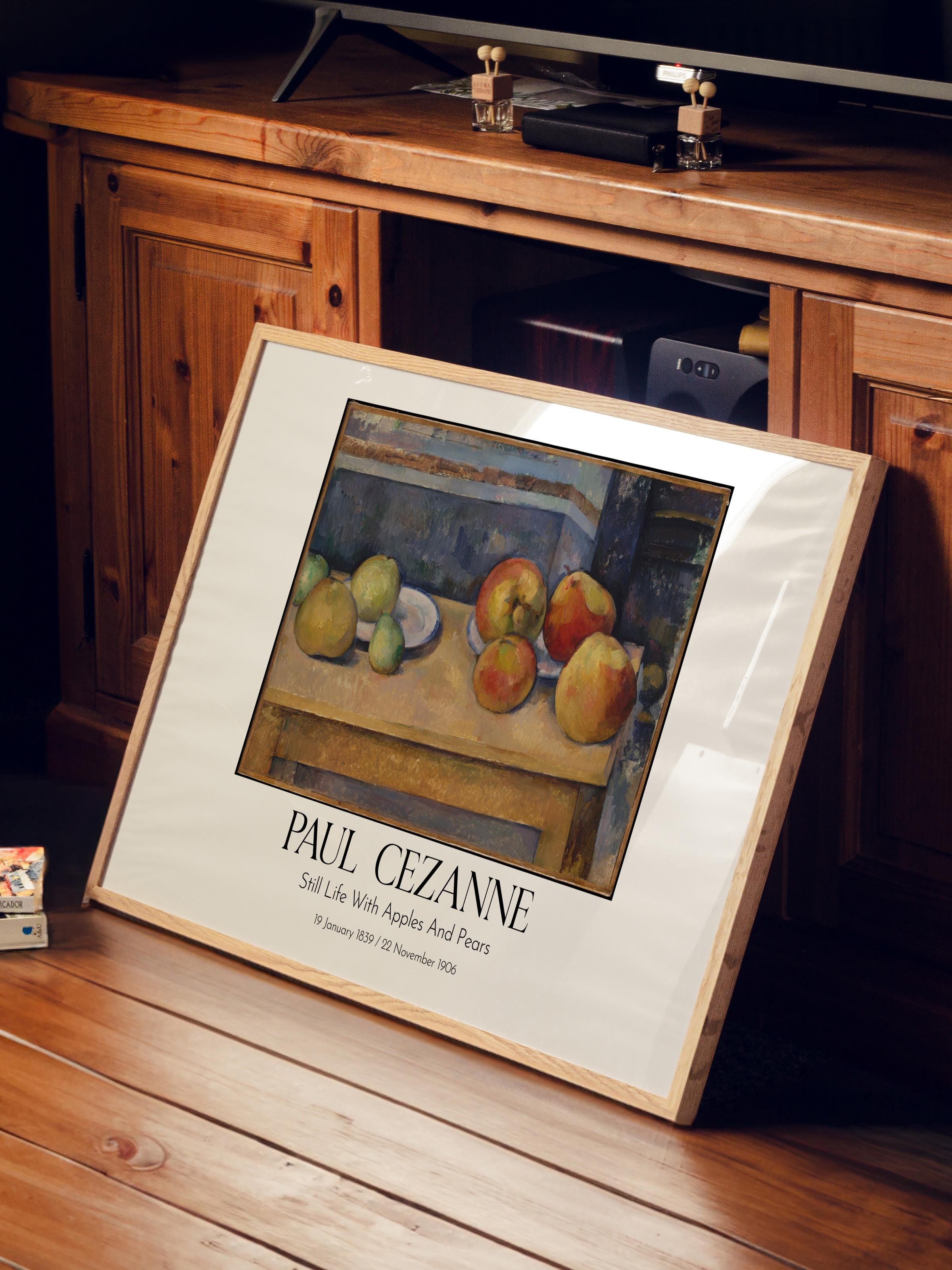 Paul Cezanne - Still Life With Apples And Pears, Ahşap Çerçeveli Tablo, Sanat Serisi NO:110490
