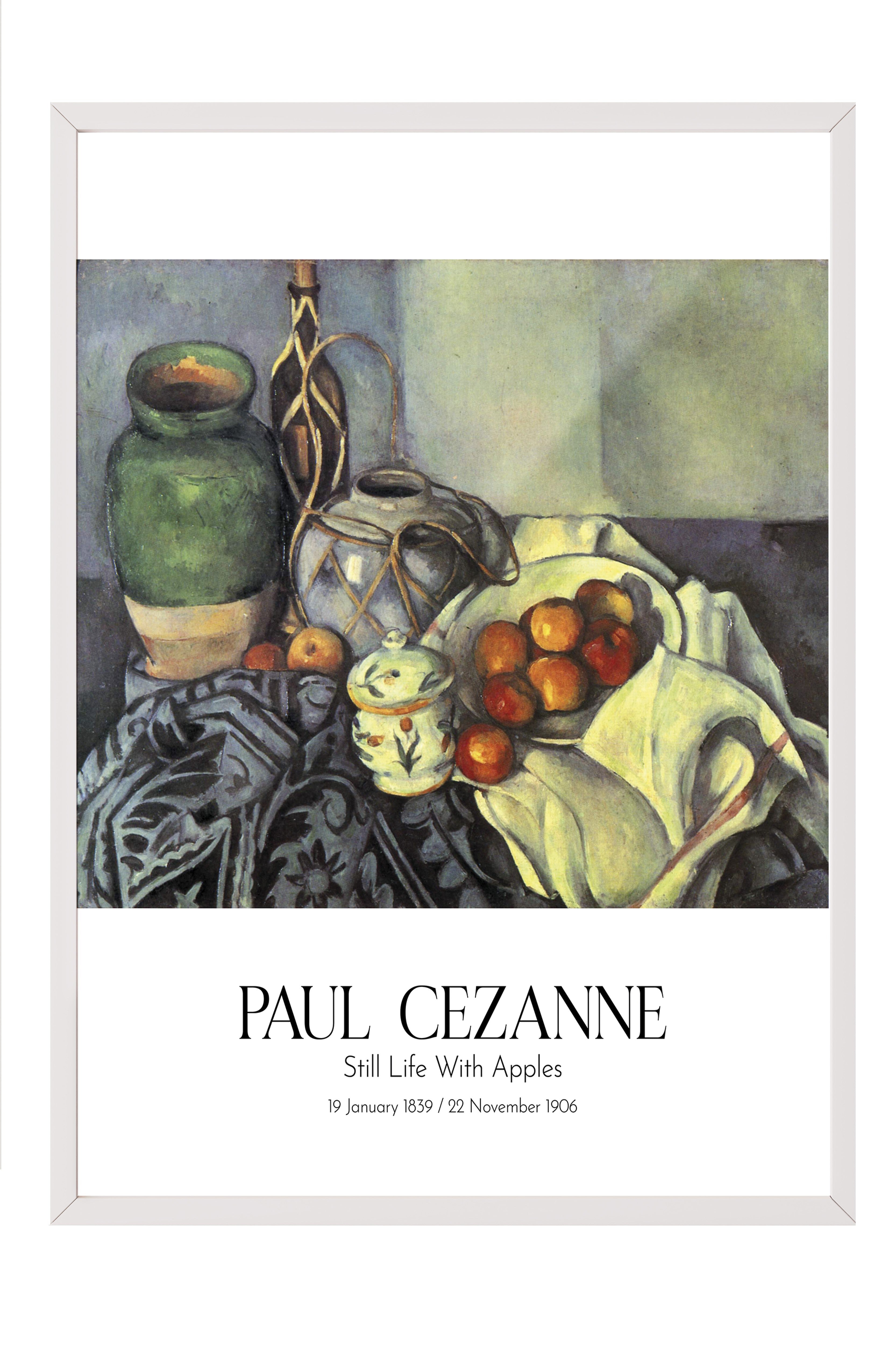 Paul Cezanne - Still Life With Apples, Beyaz Çerçeveli Tablo, Sanat Serisi NO:110456