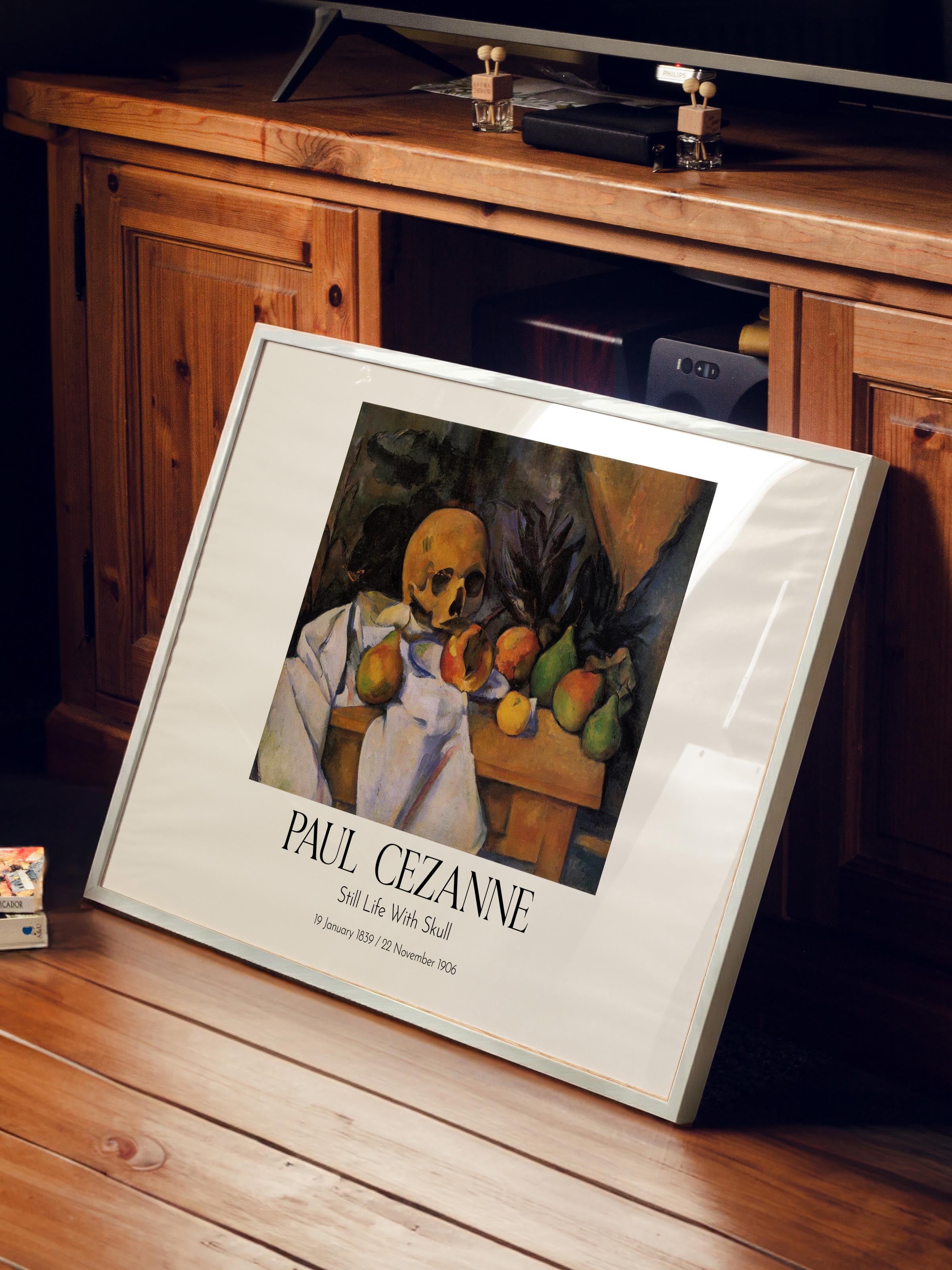 Paul Cezanne - Still Life With Skull, Beyaz Çerçeveli Tablo, Sanat Serisi NO:110494