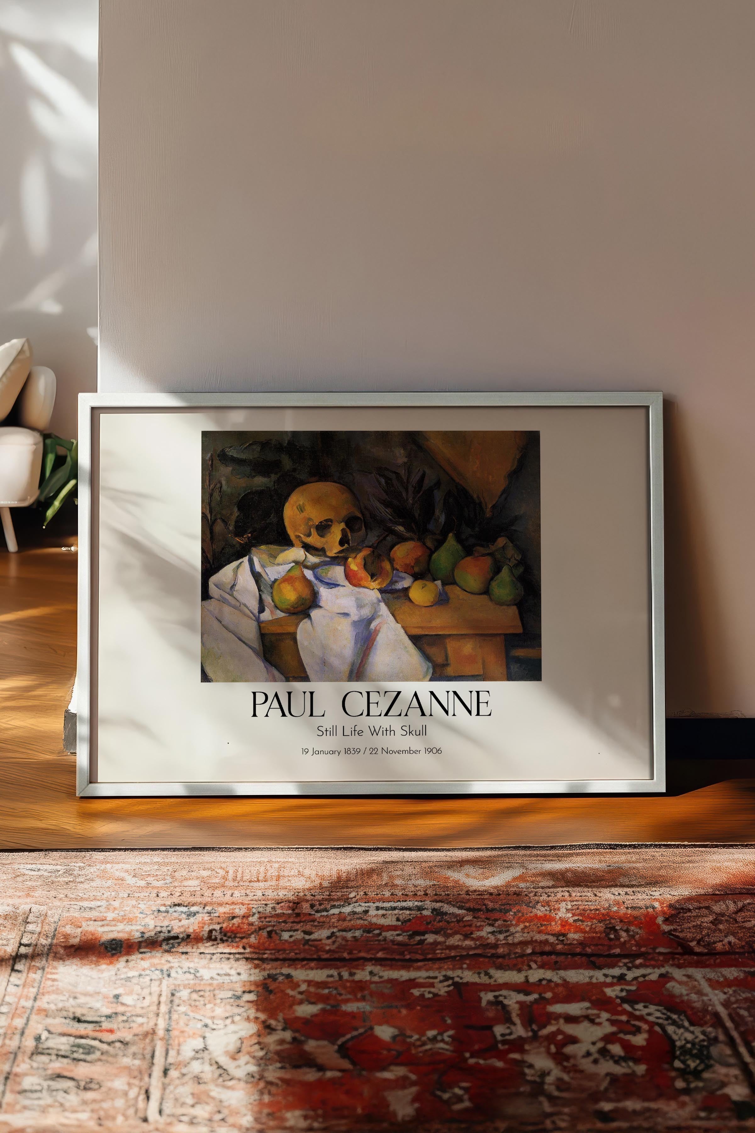 Paul Cezanne - Still Life With Skull, Beyaz Çerçeveli Tablo, Sanat Serisi NO:110494