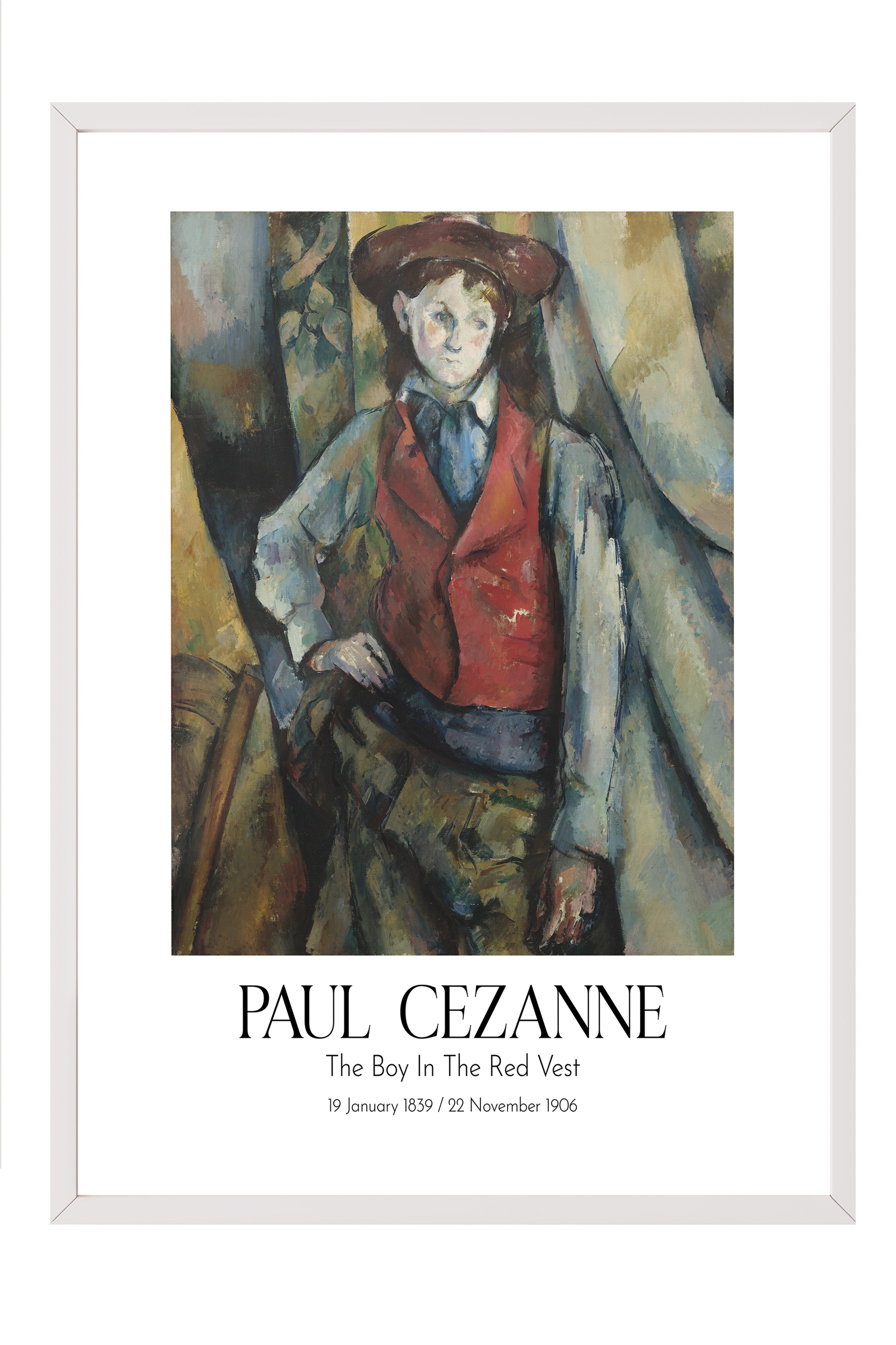 Paul Cezanne - The Boy In The Red Vest, Beyaz Çerçeveli Tablo, Sanat Serisi NO:110459