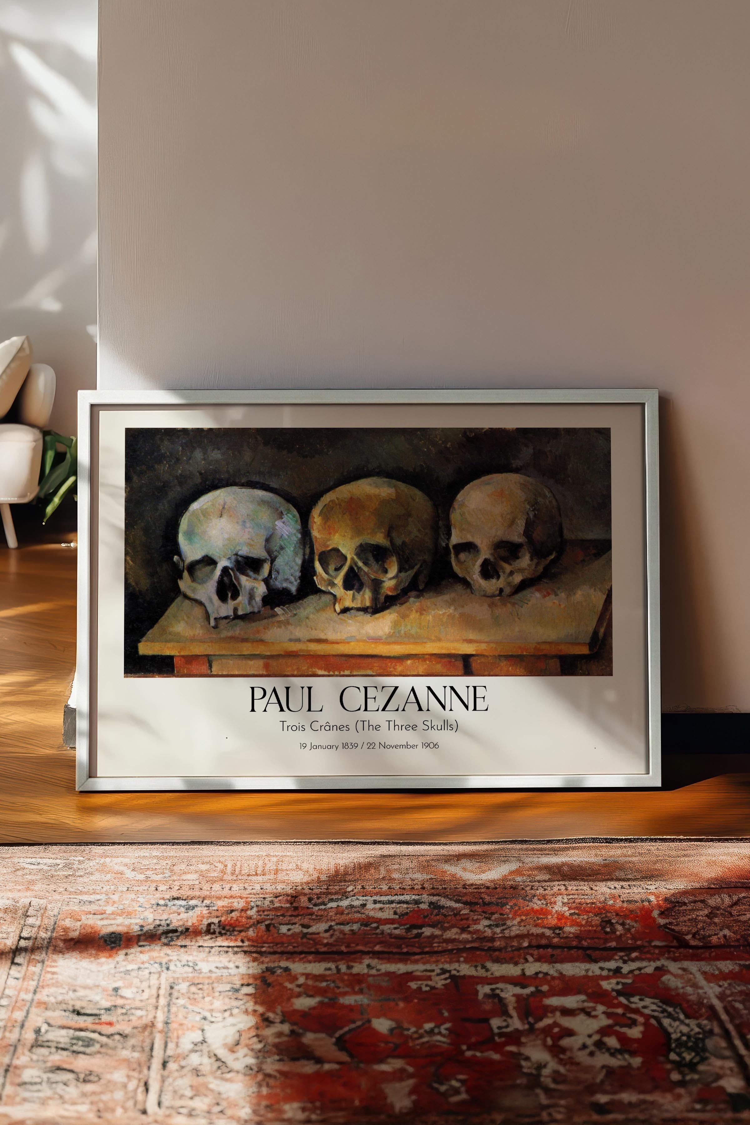 Paul Cezanne - Trois Crânes (The Three Skulls), Beyaz Çerçeveli Tablo, Sanat Serisi NO:110496