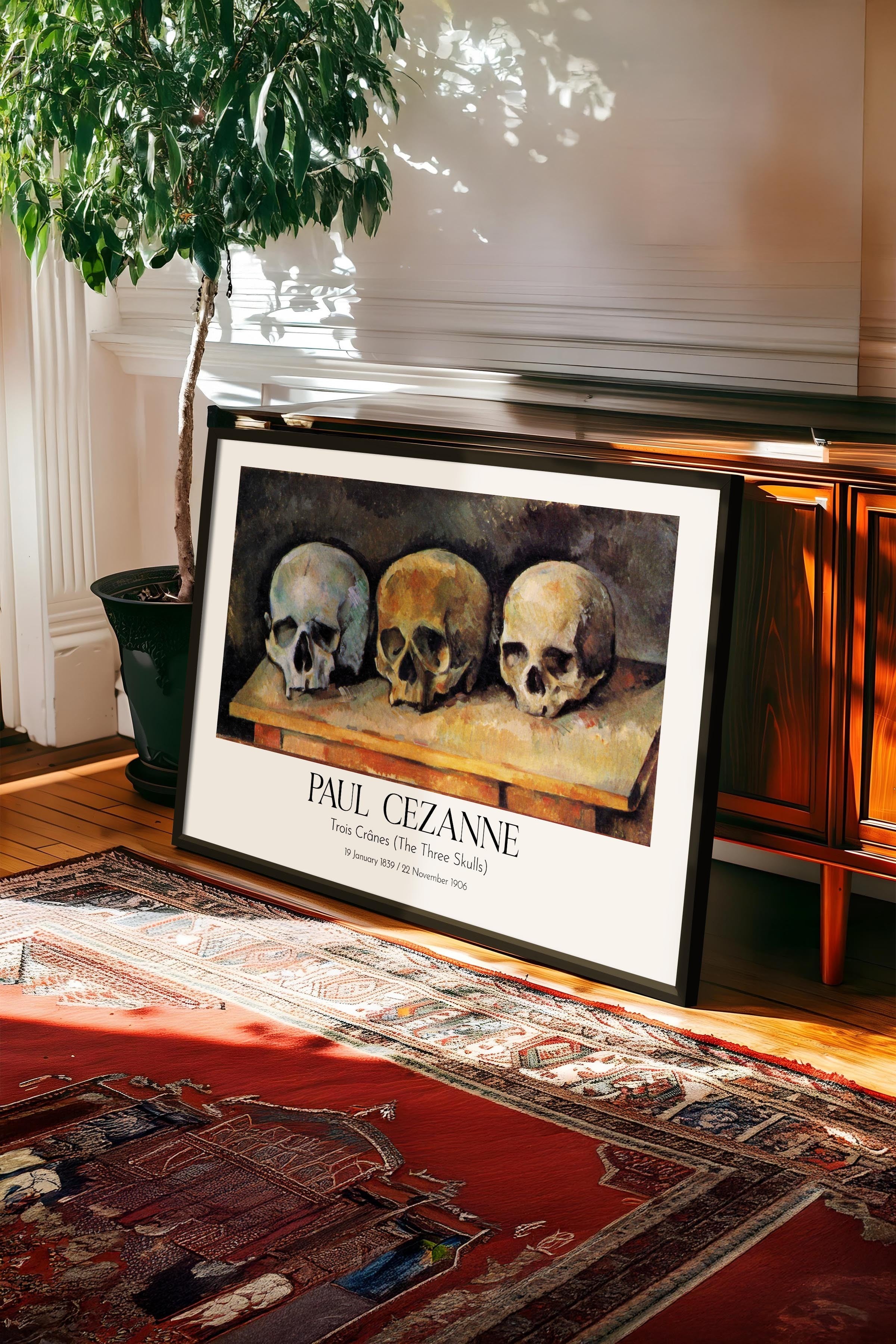 Paul Cezanne - Trois Crânes (The Three Skulls), Siyah Çerçeveli Tablo, Sanat Serisi NO:110496