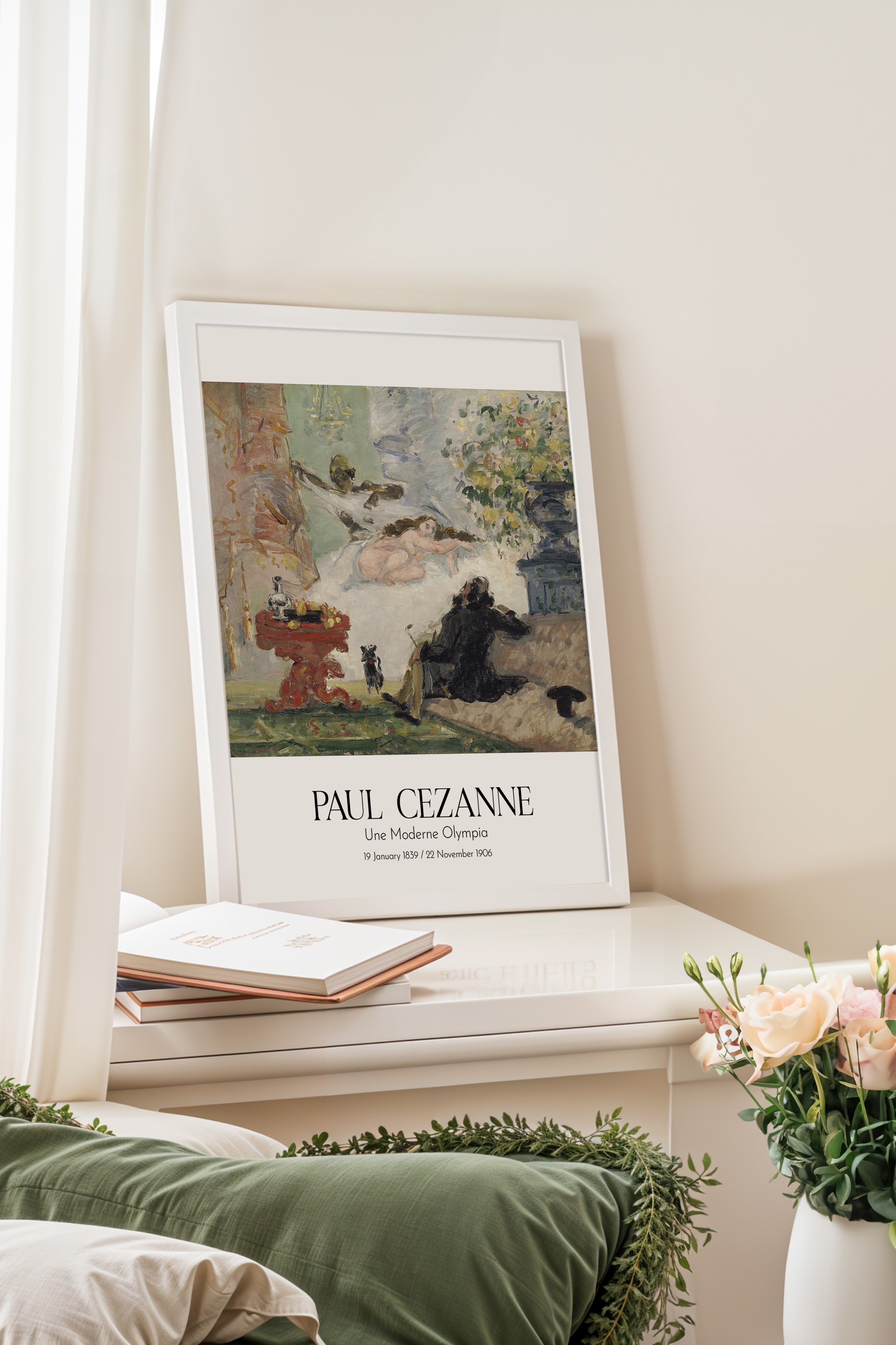 Paul Cezanne - Une Moderne Olympia, Beyaz Çerçeveli Tablo, Sanat Serisi NO:110487