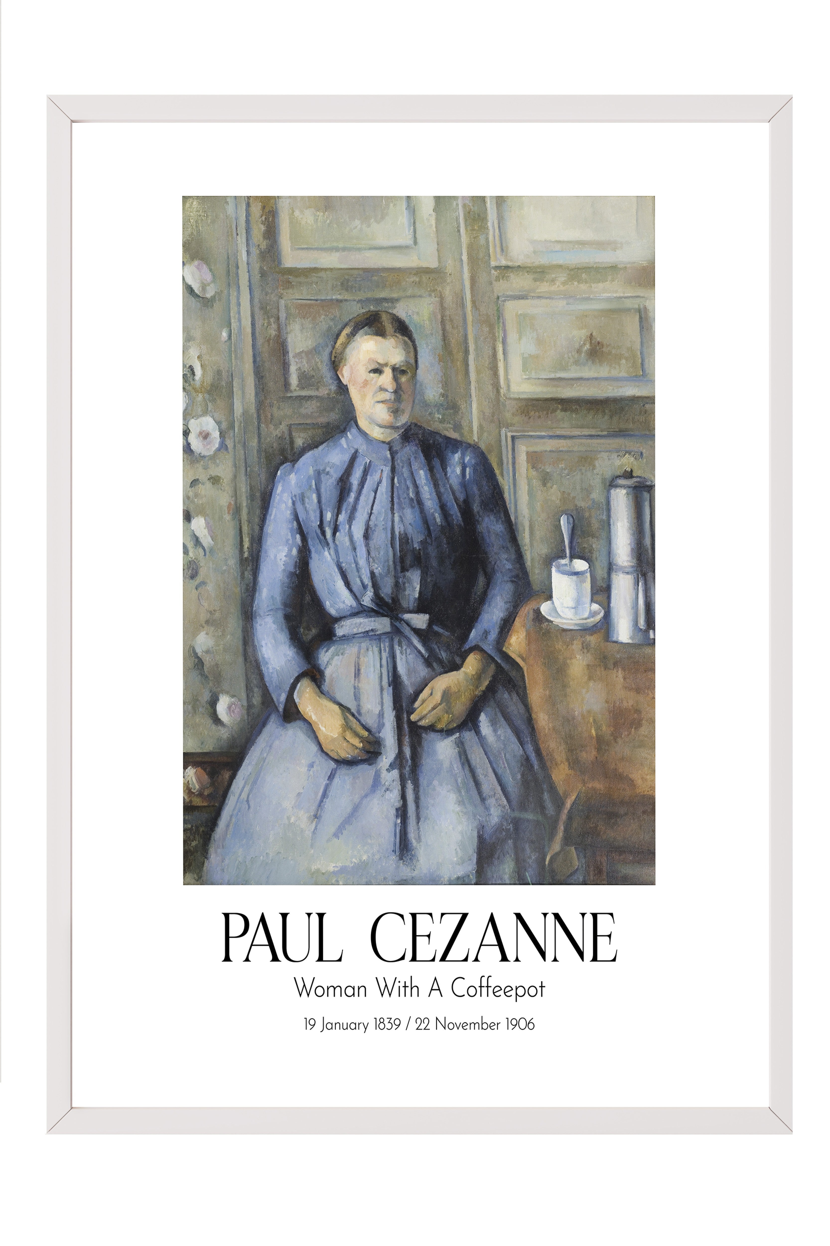 Paul Cezanne - Woman With A Coffeepot, Beyaz Çerçeveli Tablo, Sanat Serisi NO:110480