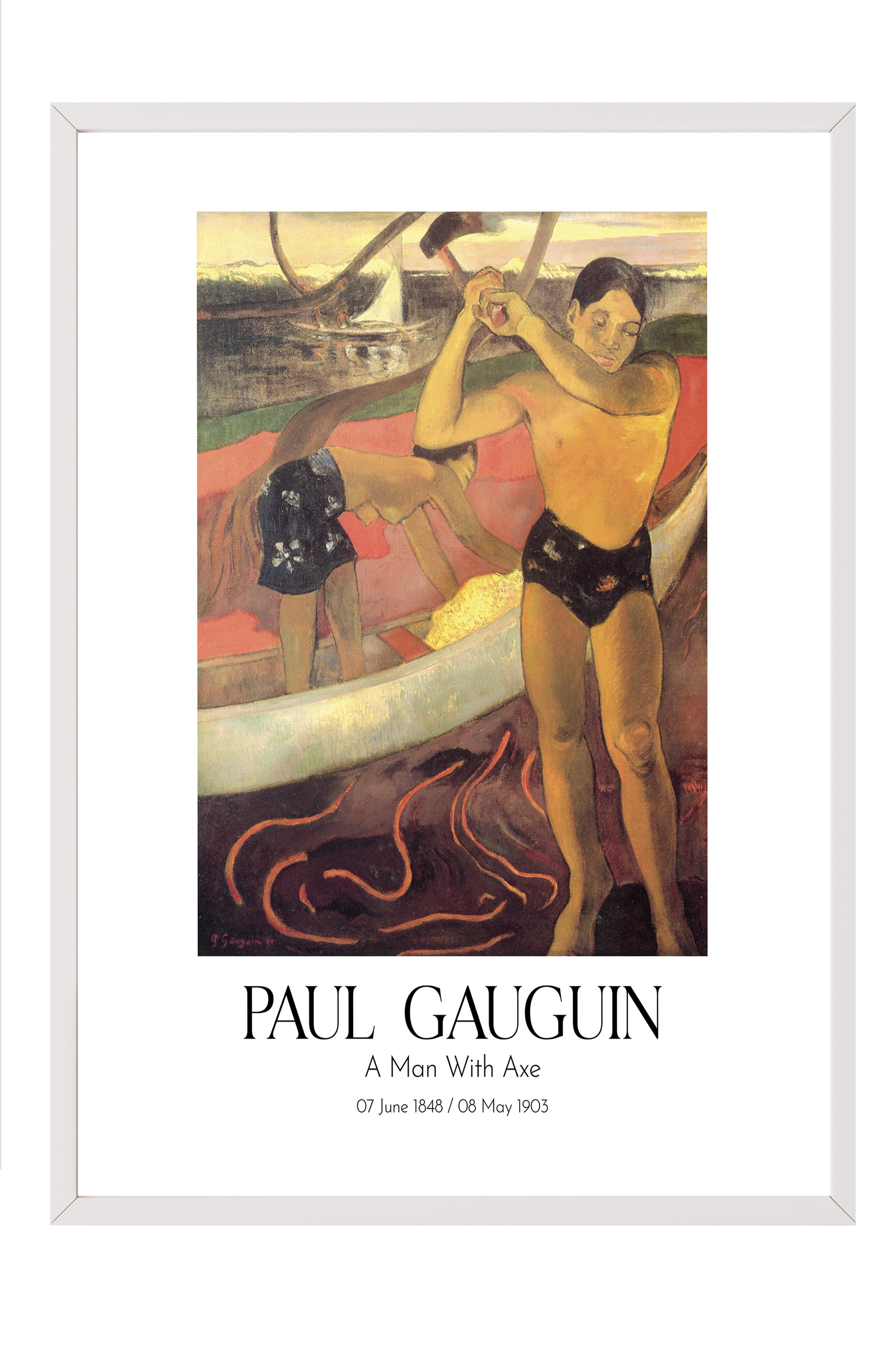Paul Gauguin - A Man With Axe, Beyaz Çerçeveli Tablo, Sanat Serisi NO:110567