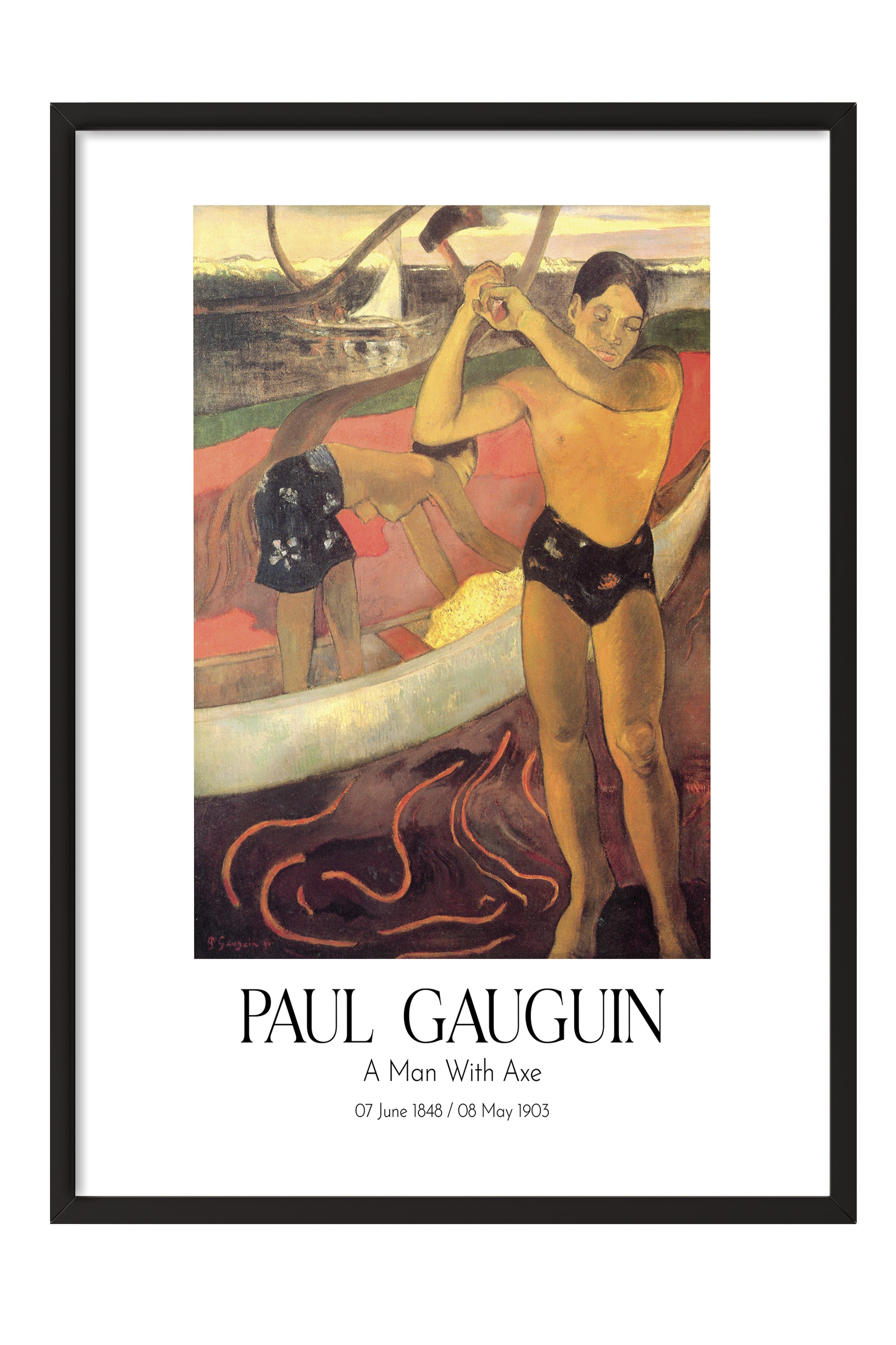 Paul Gauguin - A Man With Axe, Siyah Çerçeveli Tablo, Sanat Serisi NO:110567