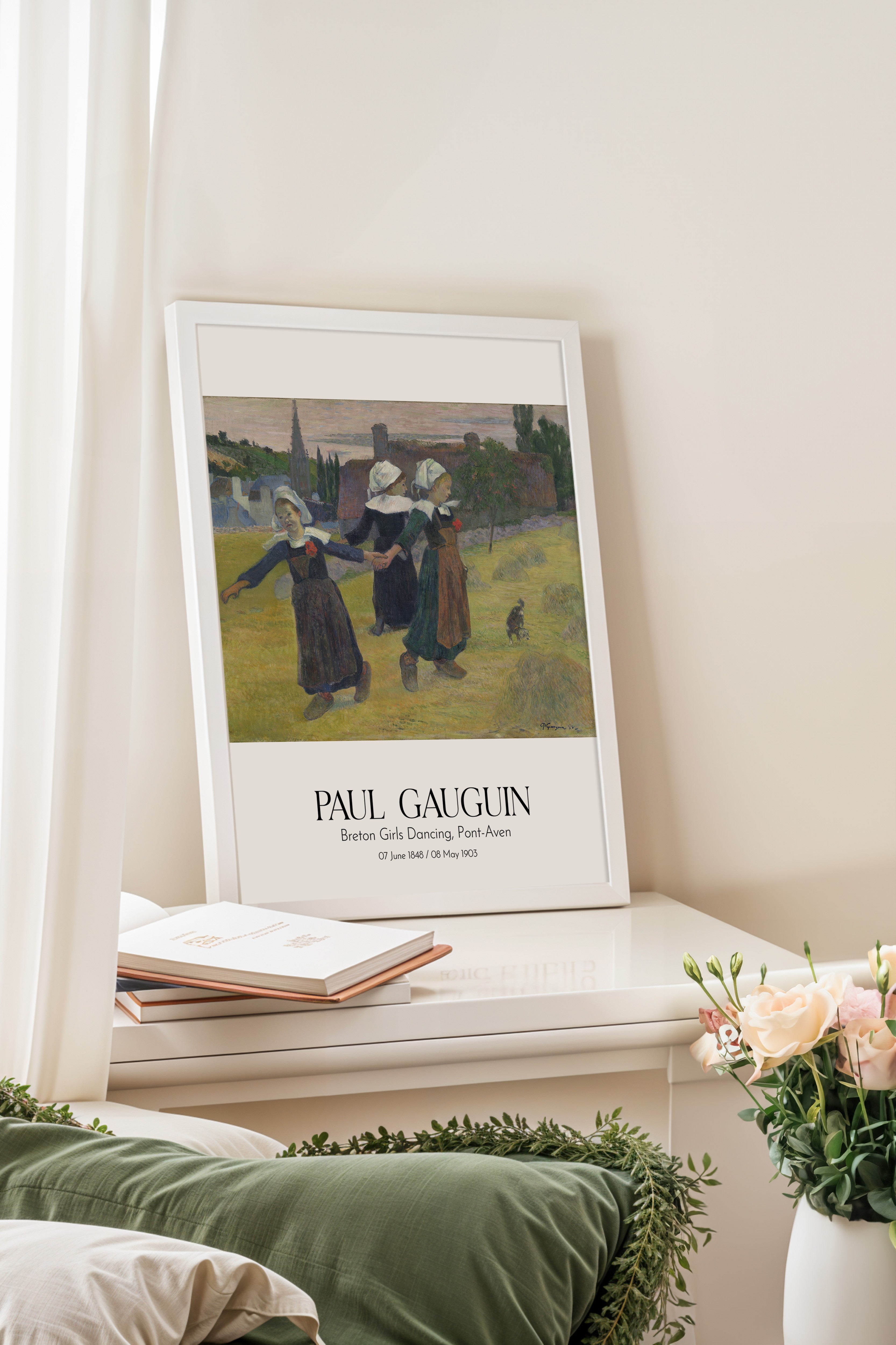 Paul Gauguin - Breton Girls Dancing, Pont-Aven, Beyaz Çerçeveli Tablo, Sanat Serisi NO:110544