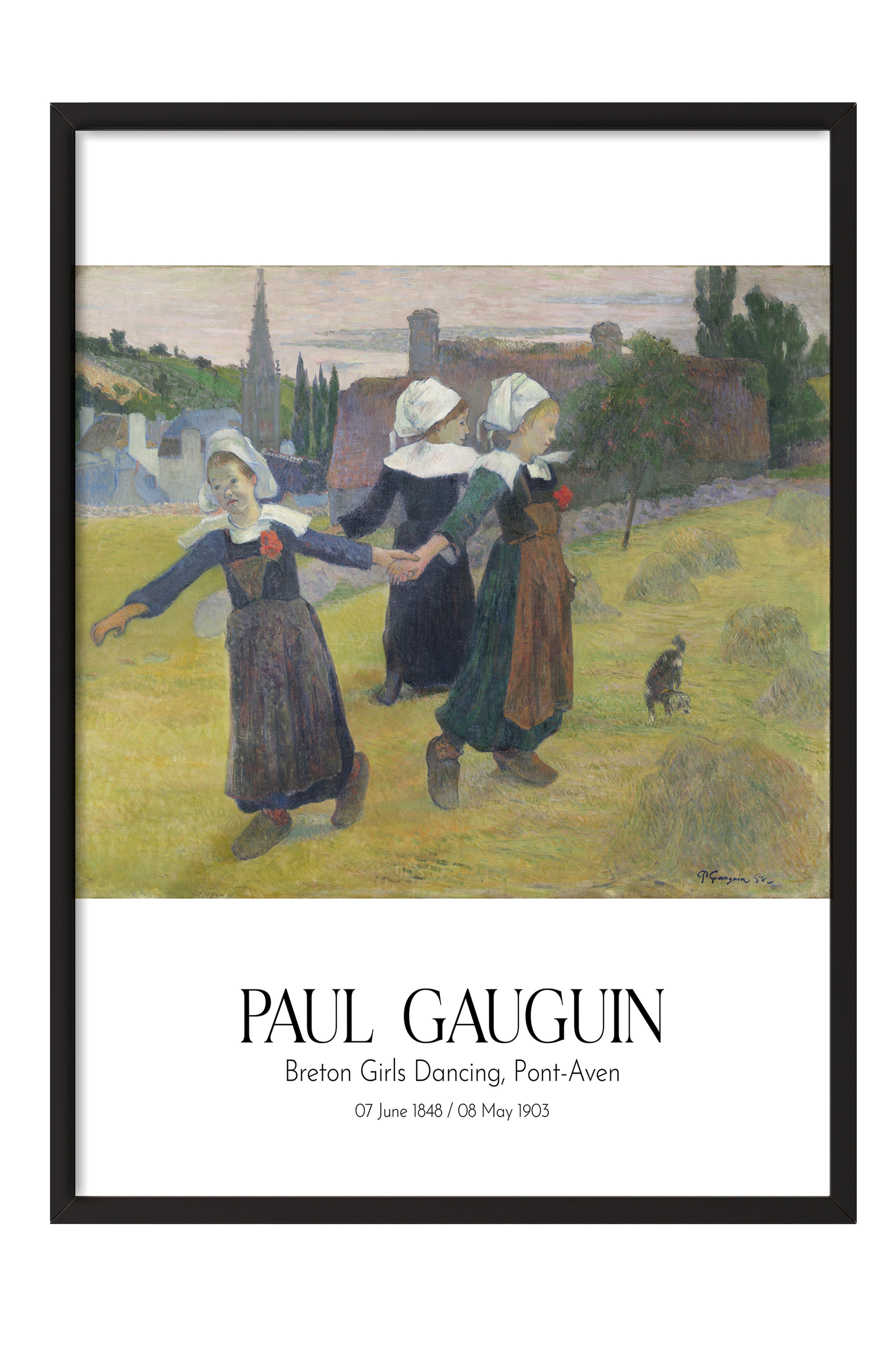 Paul Gauguin - Breton Girls Dancing, Pont-Aven, Siyah Çerçeveli Tablo, Sanat Serisi NO:110544