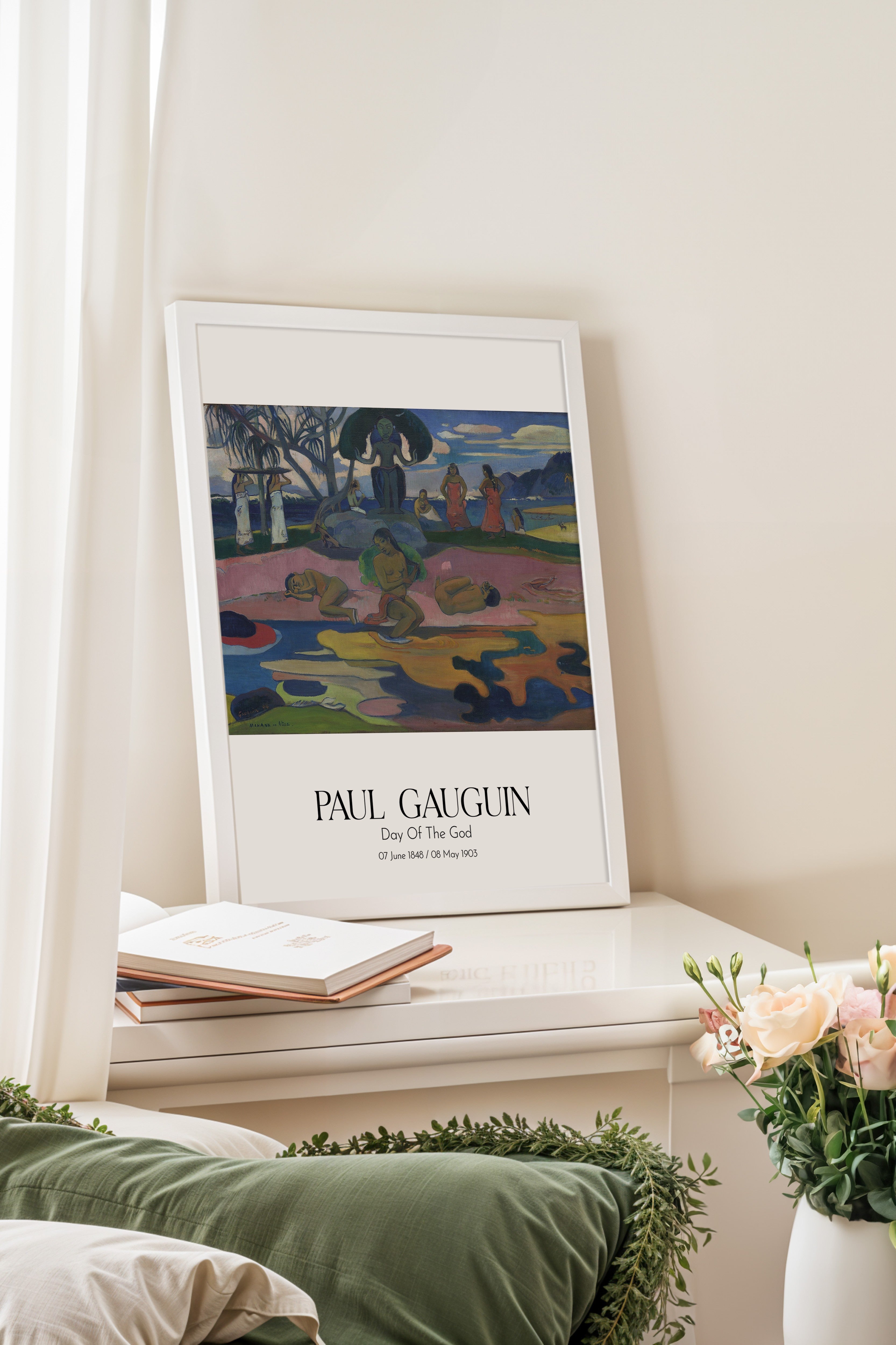 Paul Gauguin - Day Of The God, Beyaz Çerçeveli Tablo, Sanat Serisi NO:110570