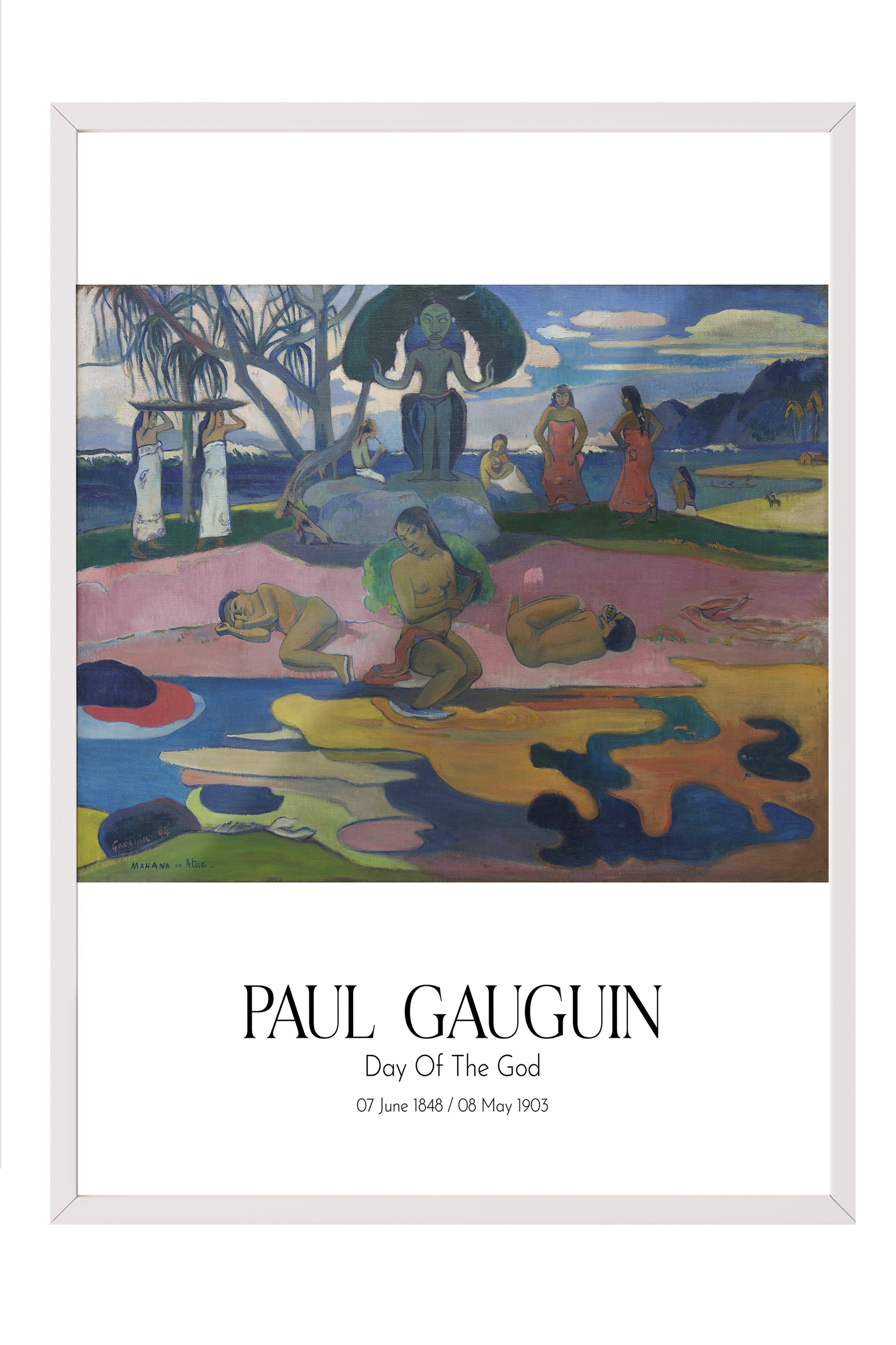 Paul Gauguin - Day Of The God, Beyaz Çerçeveli Tablo, Sanat Serisi NO:110570