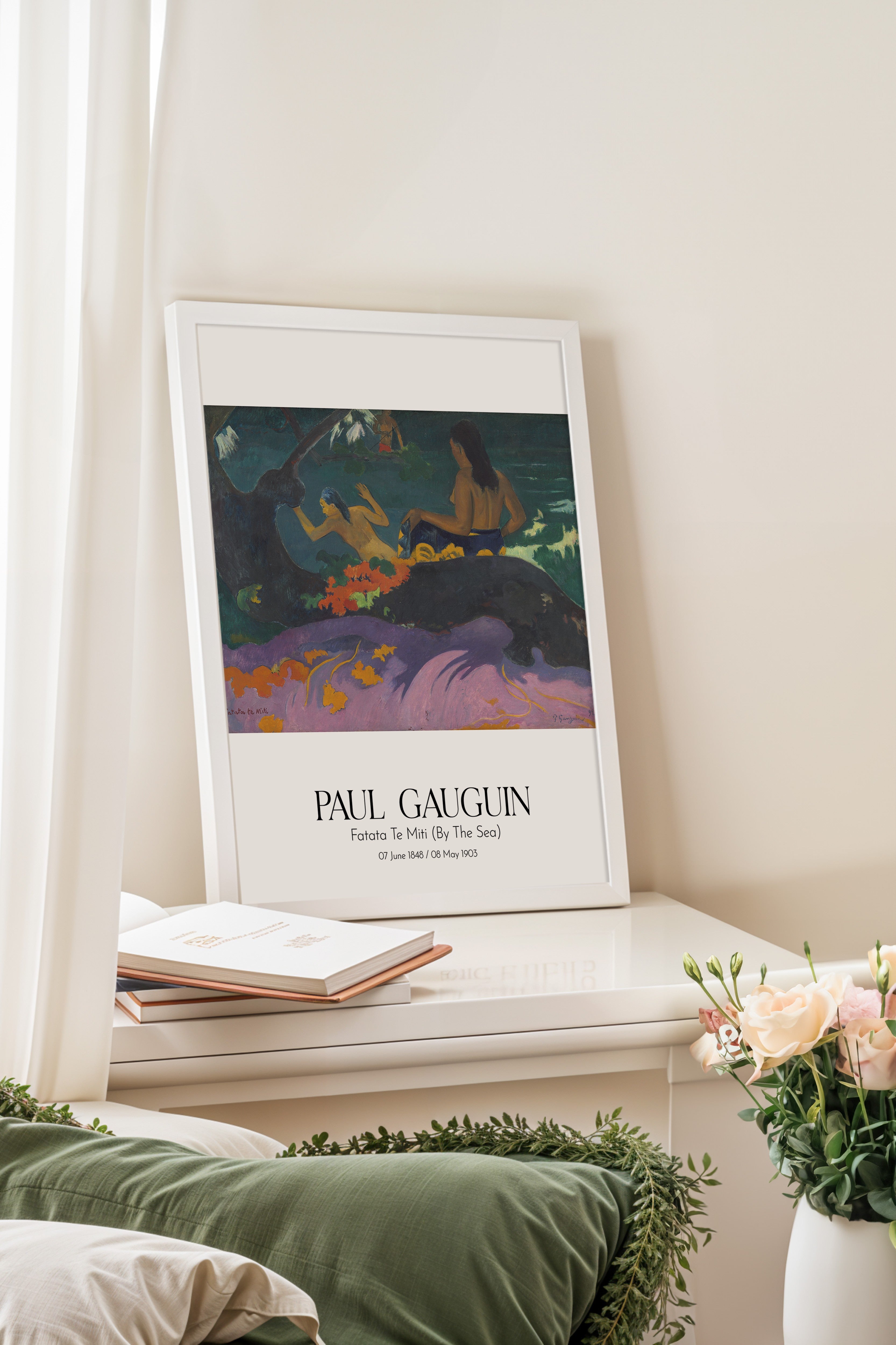 Paul Gauguin - Fatata Te Miti (By The Sea), Beyaz Çerçeveli Tablo, Sanat Serisi NO:110546