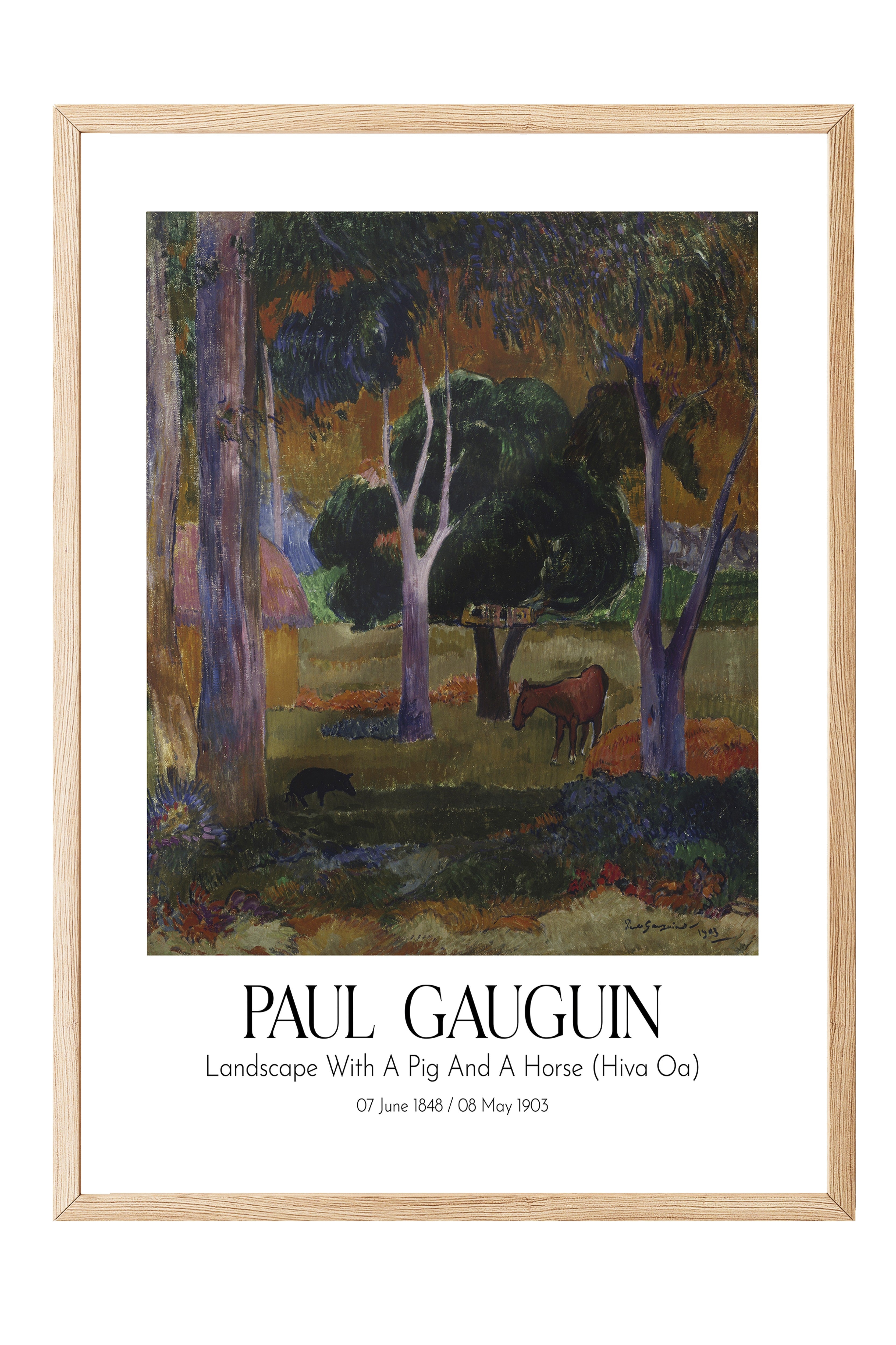 Paul Gauguin - Landscape With A Pig And A Horse (Hiva Oa), Ahşap Çerçeveli Tablo, Sanat Serisi NO:110550