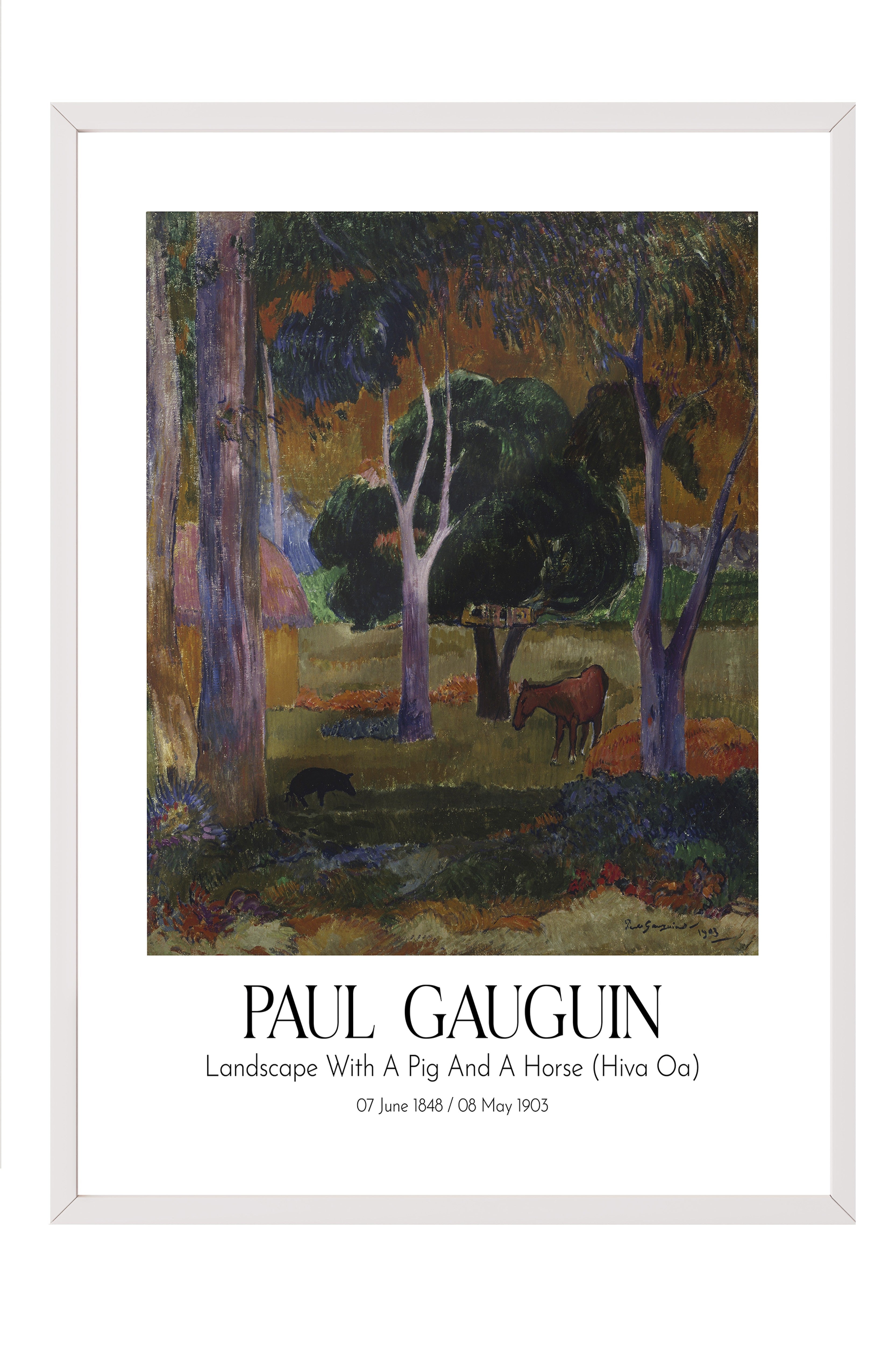 Paul Gauguin - Landscape With A Pig And A Horse (Hiva Oa), Beyaz Çerçeveli Tablo, Sanat Serisi NO:110550