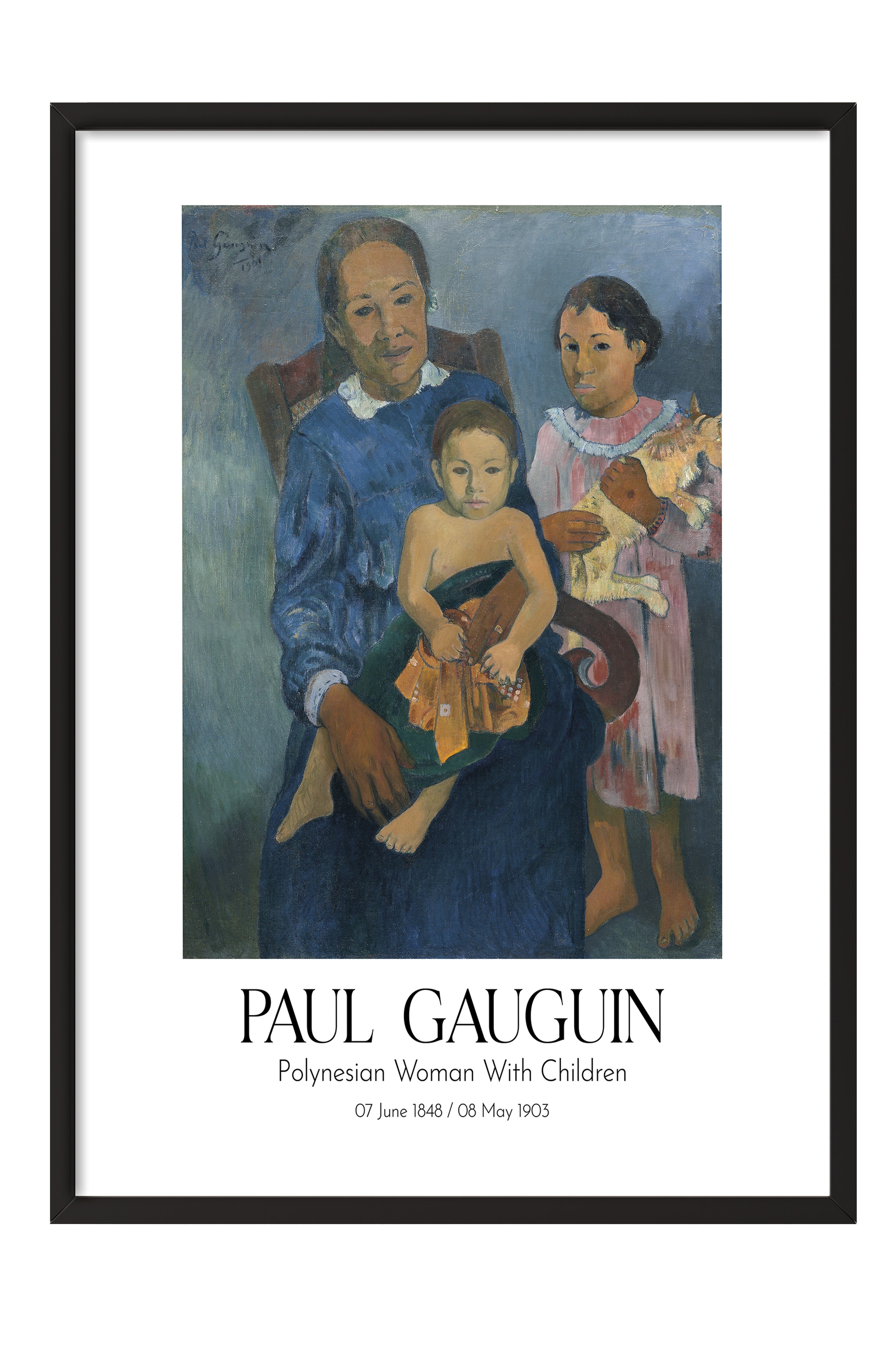 Paul Gauguin - Polynesian Woman With Children, Siyah Çerçeveli Tablo, Sanat Serisi NO:110555