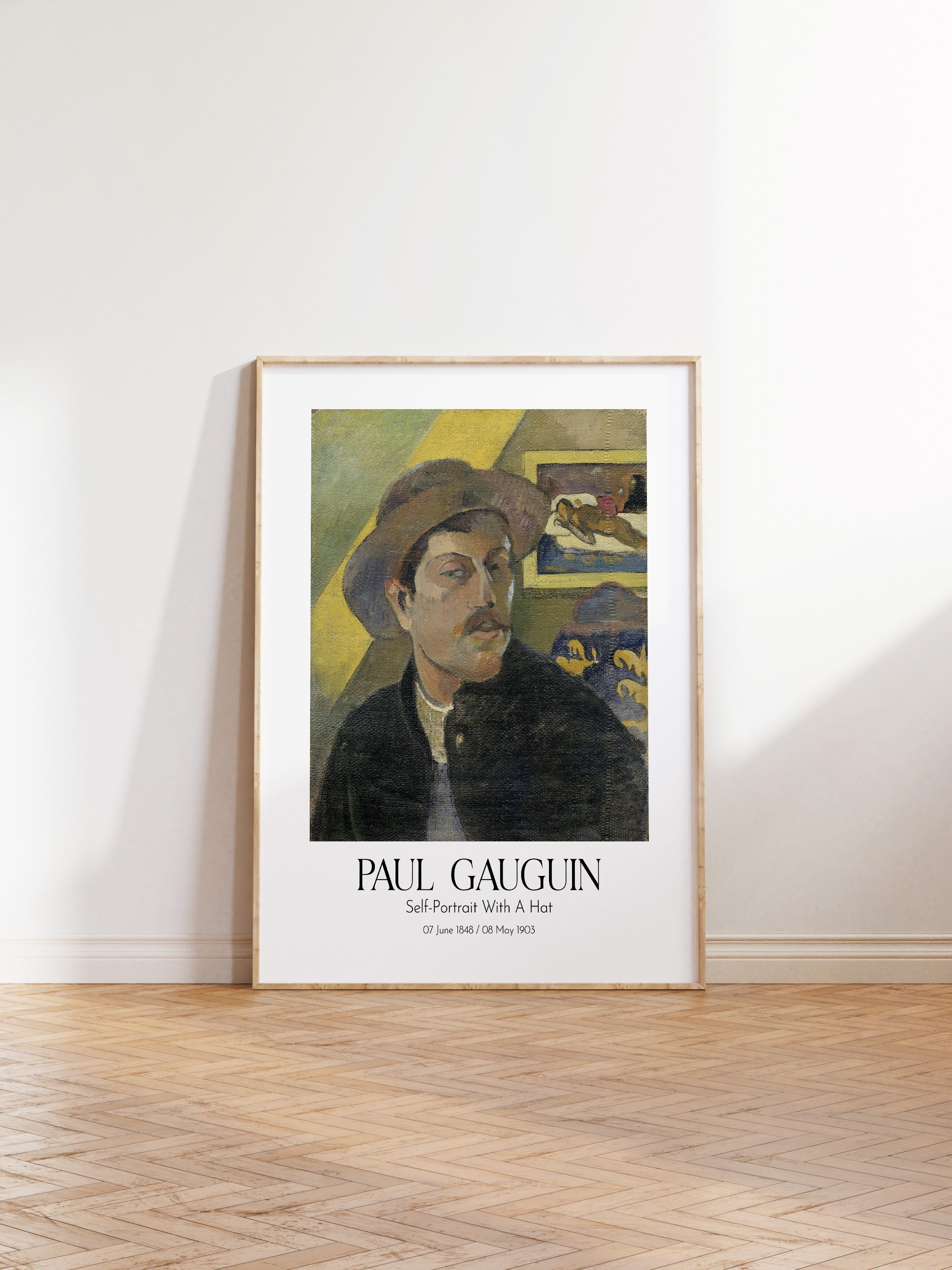 Paul Gauguin - Self-Portrait With A Hat, Ahşap Çerçeveli Tablo, Sanat Serisi NO:110557