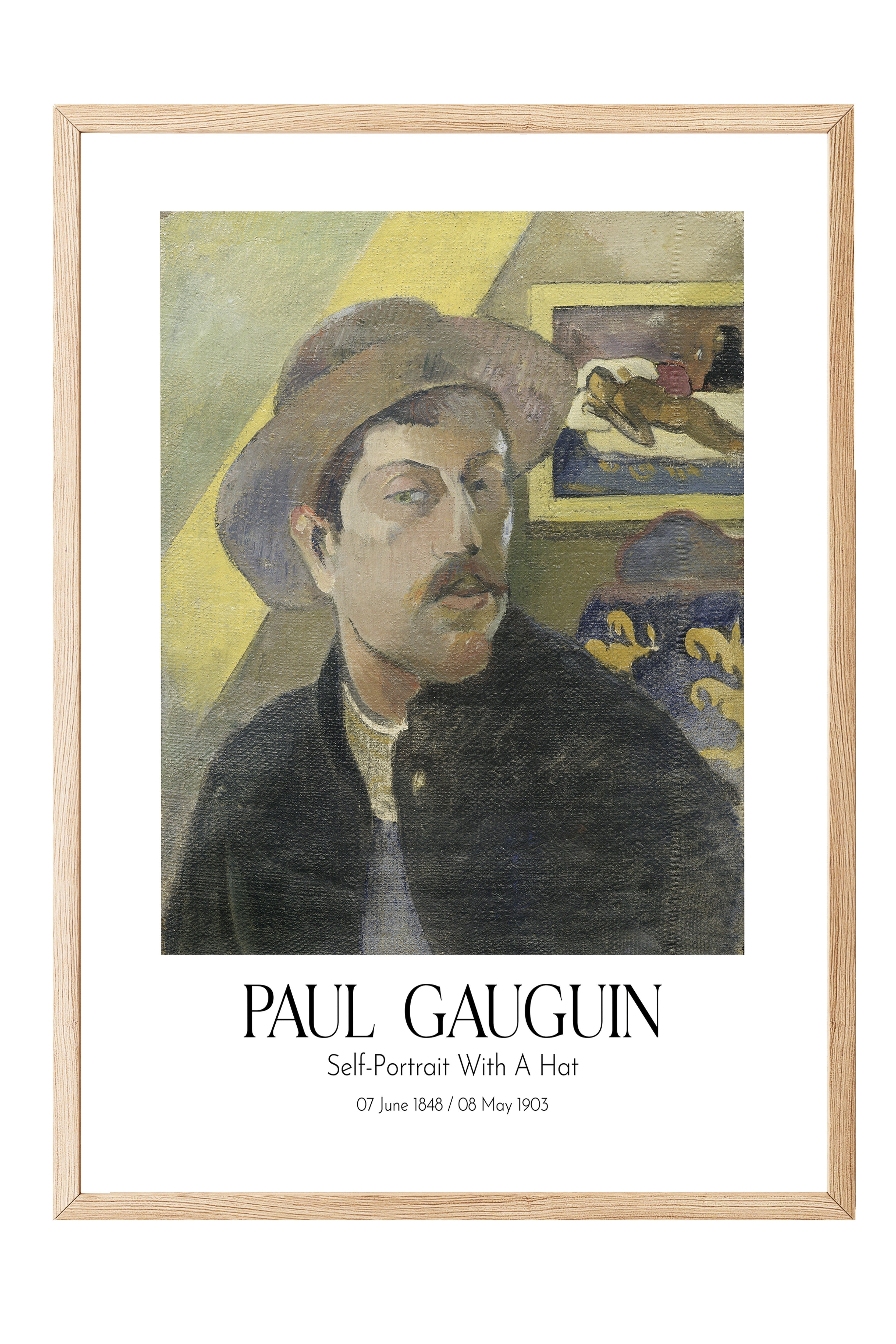 Paul Gauguin - Self-Portrait With A Hat, Ahşap Çerçeveli Tablo, Sanat Serisi NO:110557