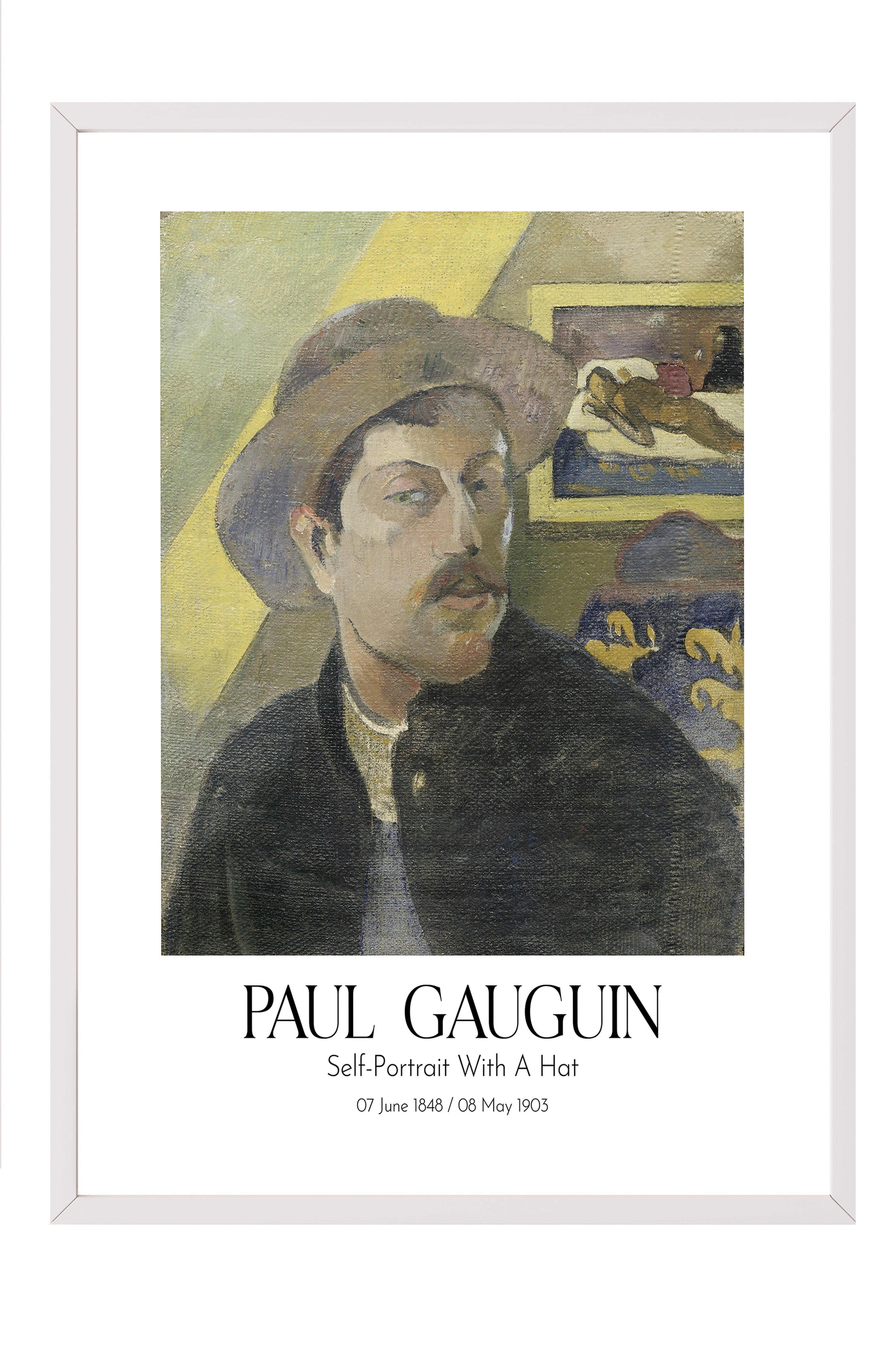 Paul Gauguin - Self-Portrait With A Hat, Beyaz Çerçeveli Tablo, Sanat Serisi NO:110557