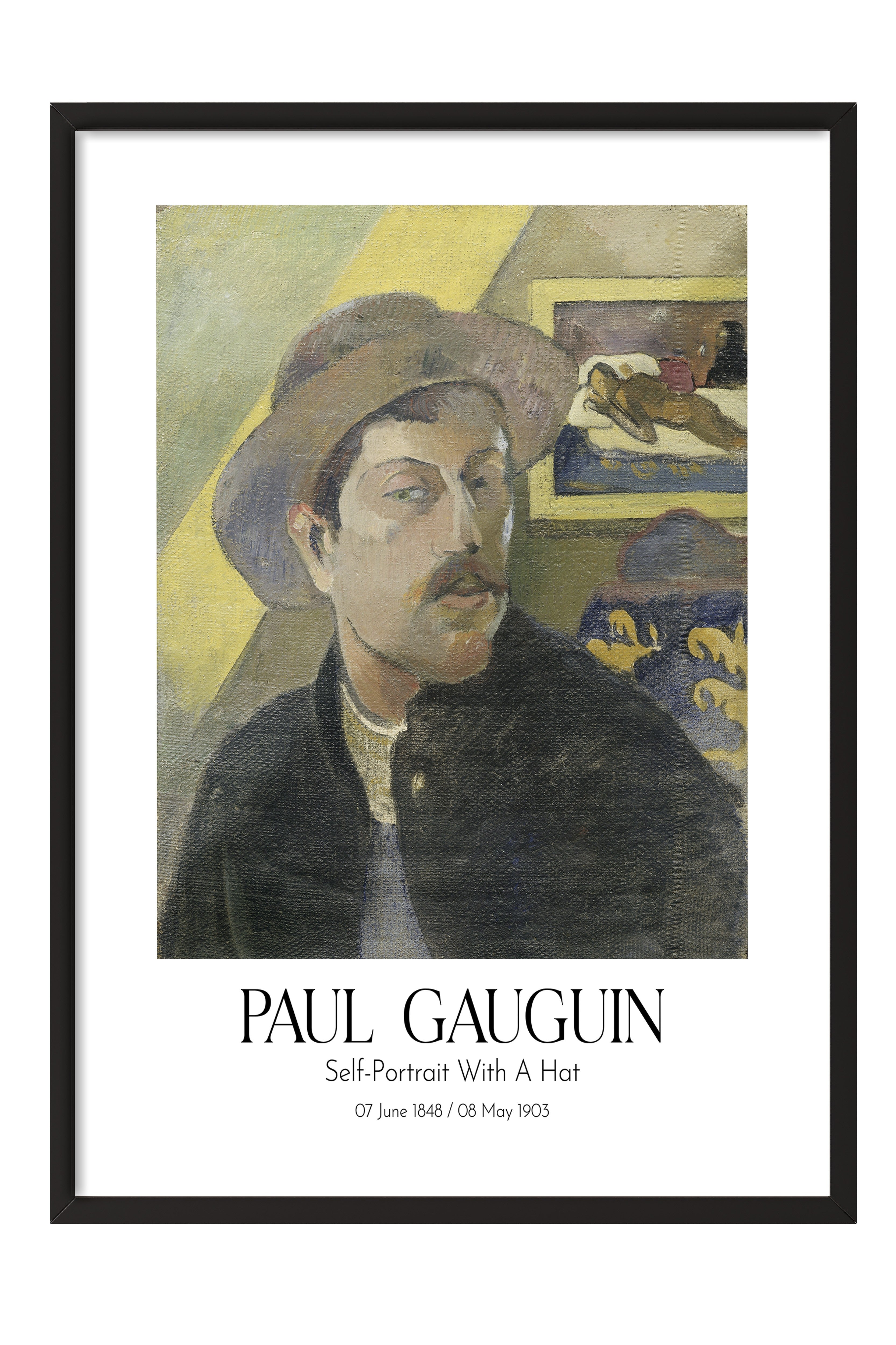 Paul Gauguin - Self-Portrait With A Hat, Siyah Çerçeveli Tablo, Sanat Serisi NO:110557