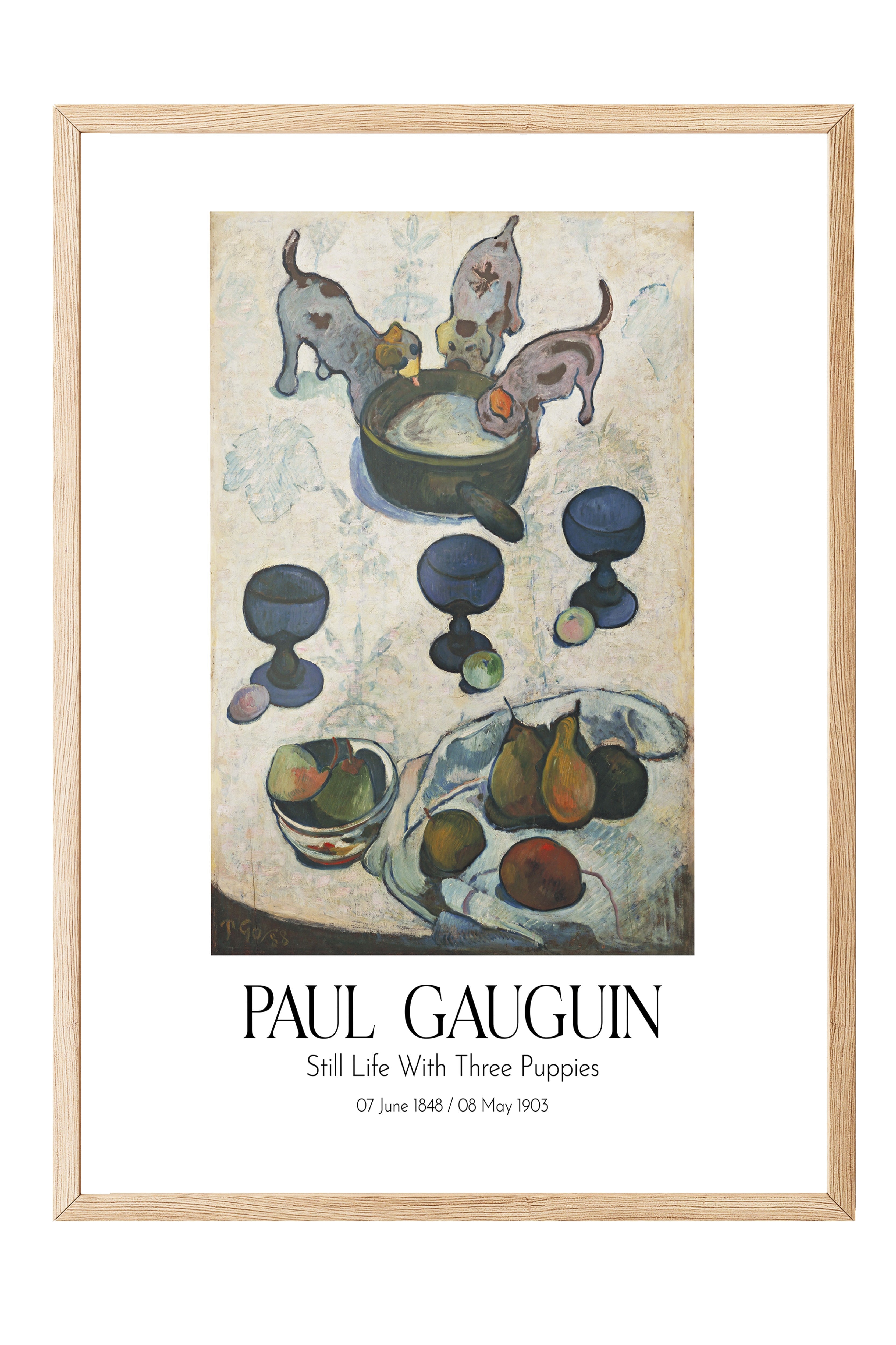 Paul Gauguin - Still Life With Three Puppies, Ahşap Çerçeveli Tablo, Sanat Serisi NO:110559