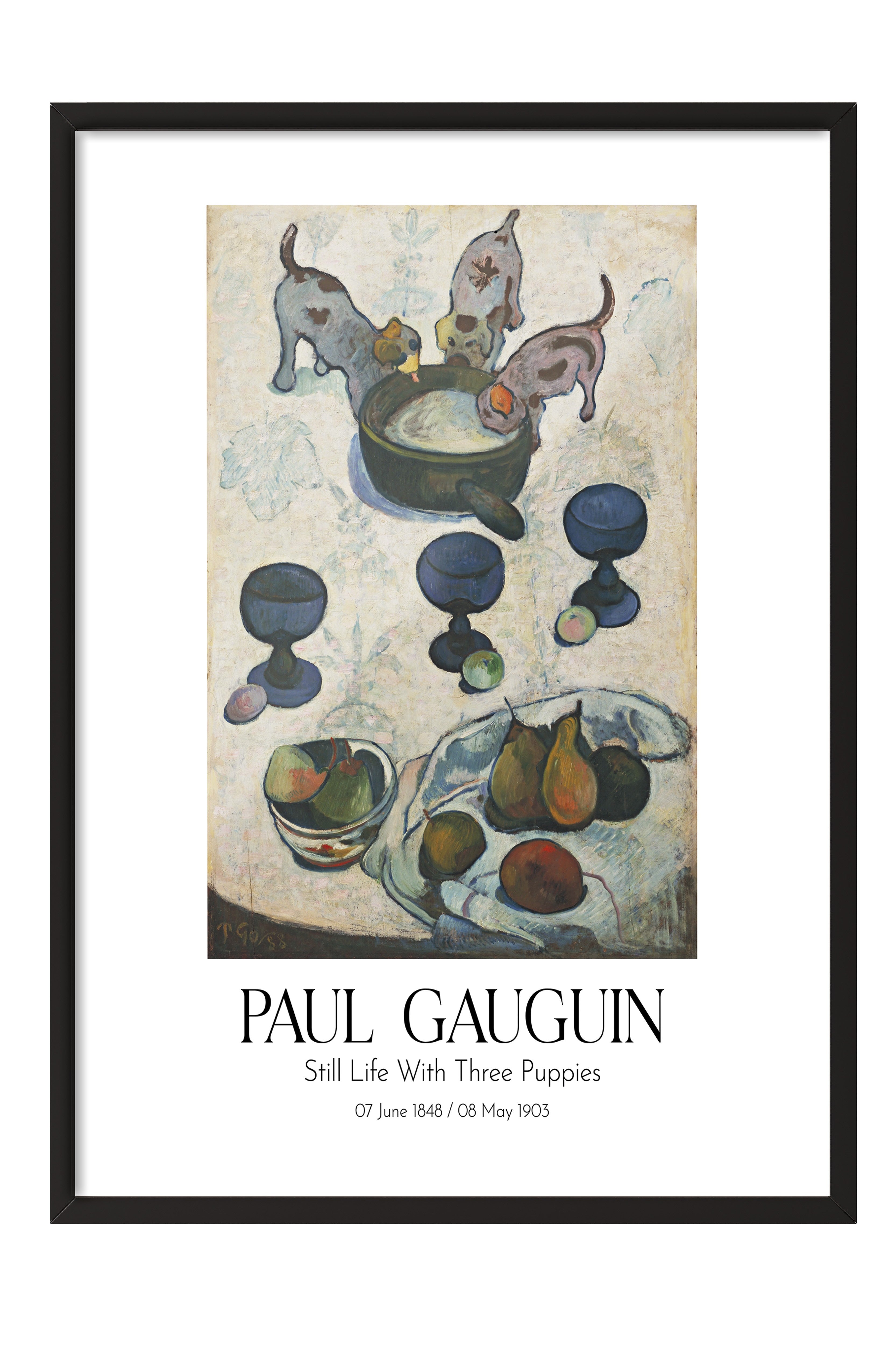 Paul Gauguin - Still Life With Three Puppies, Siyah Çerçeveli Tablo, Sanat Serisi NO:110559