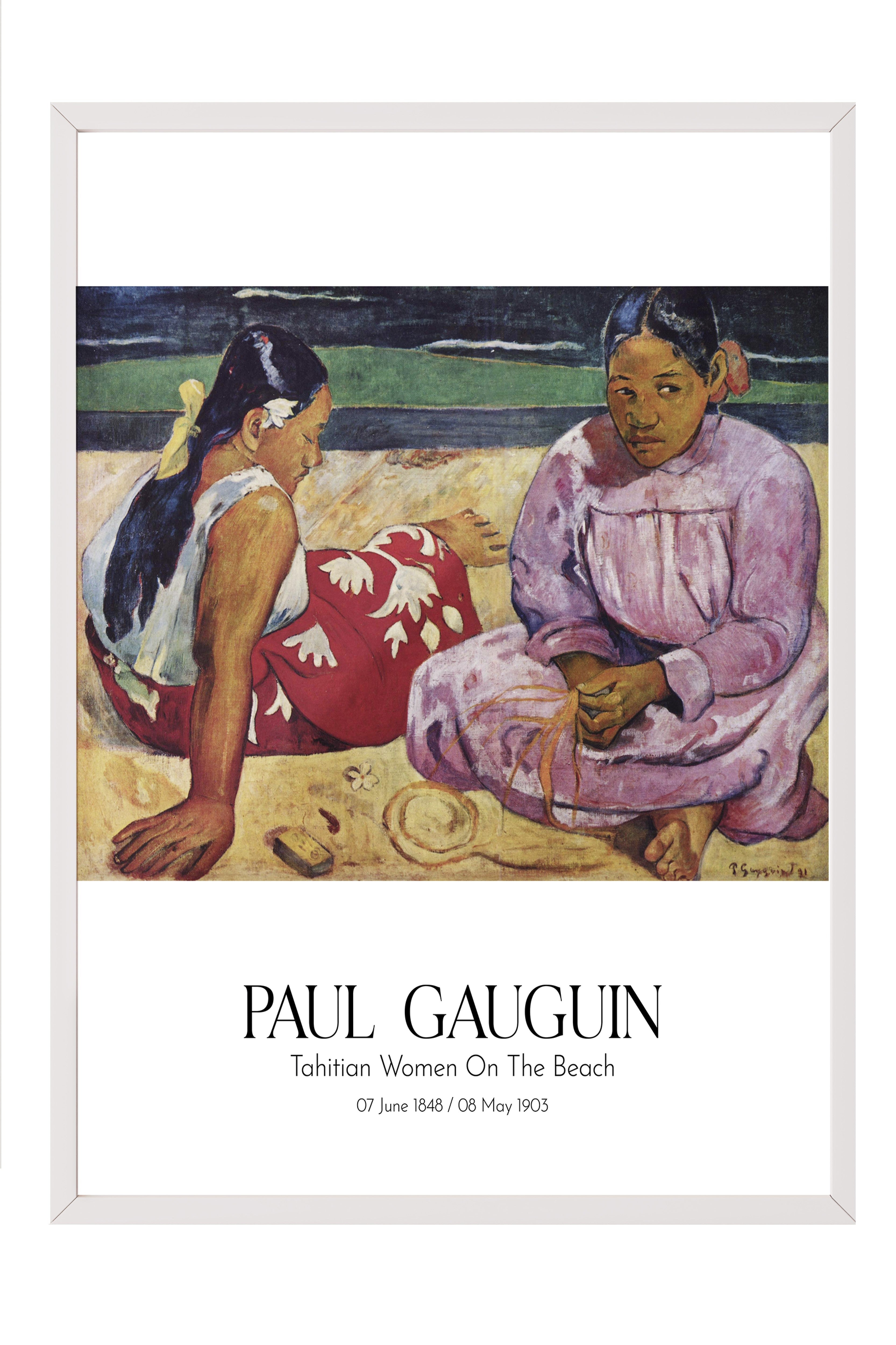 Paul Gauguin - Tahitian Women On The Beach, Beyaz Çerçeveli Tablo, Sanat Serisi NO:110577
