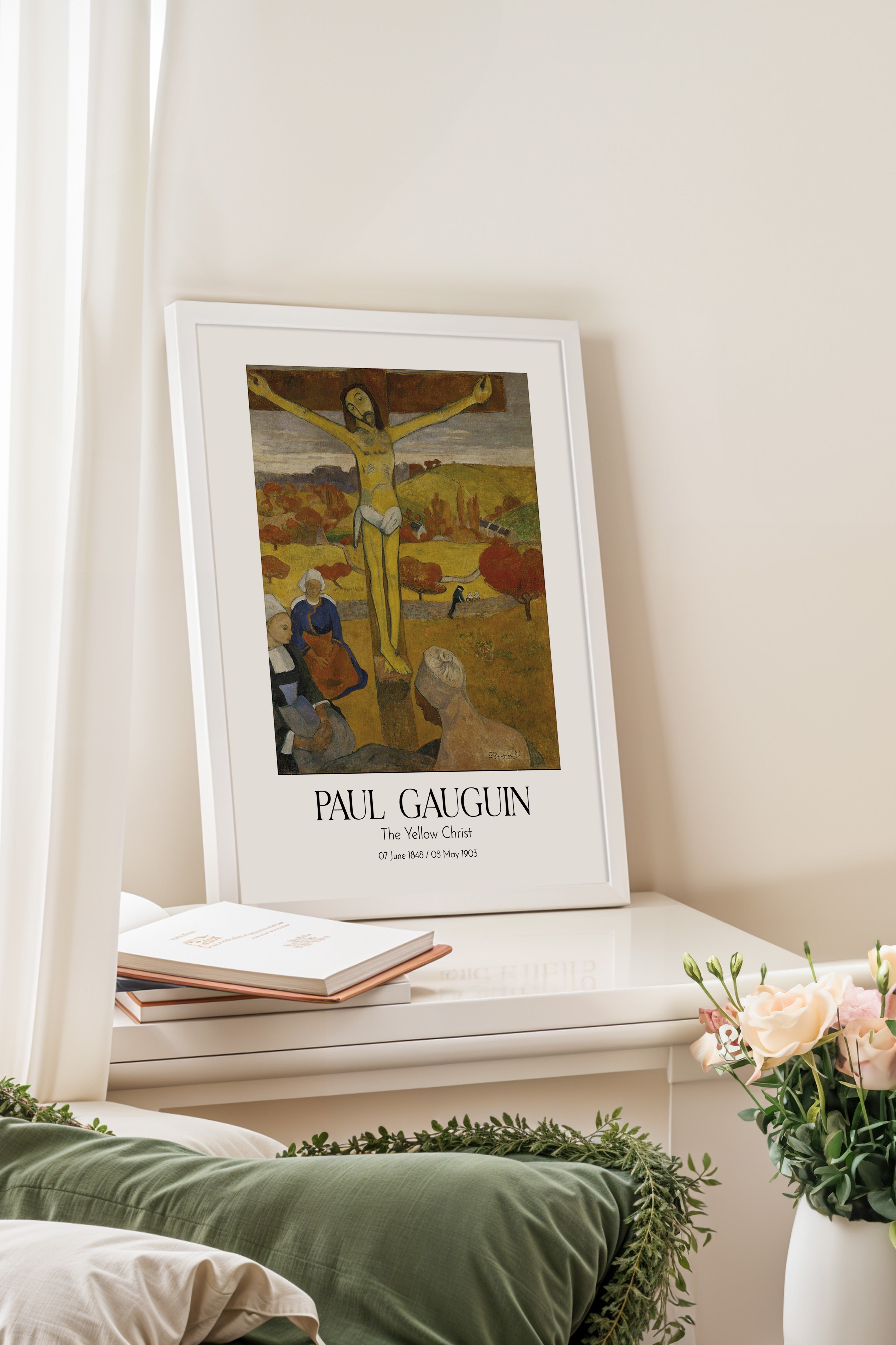 Paul Gauguin - The Yellow Christ, Beyaz Çerçeveli Tablo, Sanat Serisi NO:110556