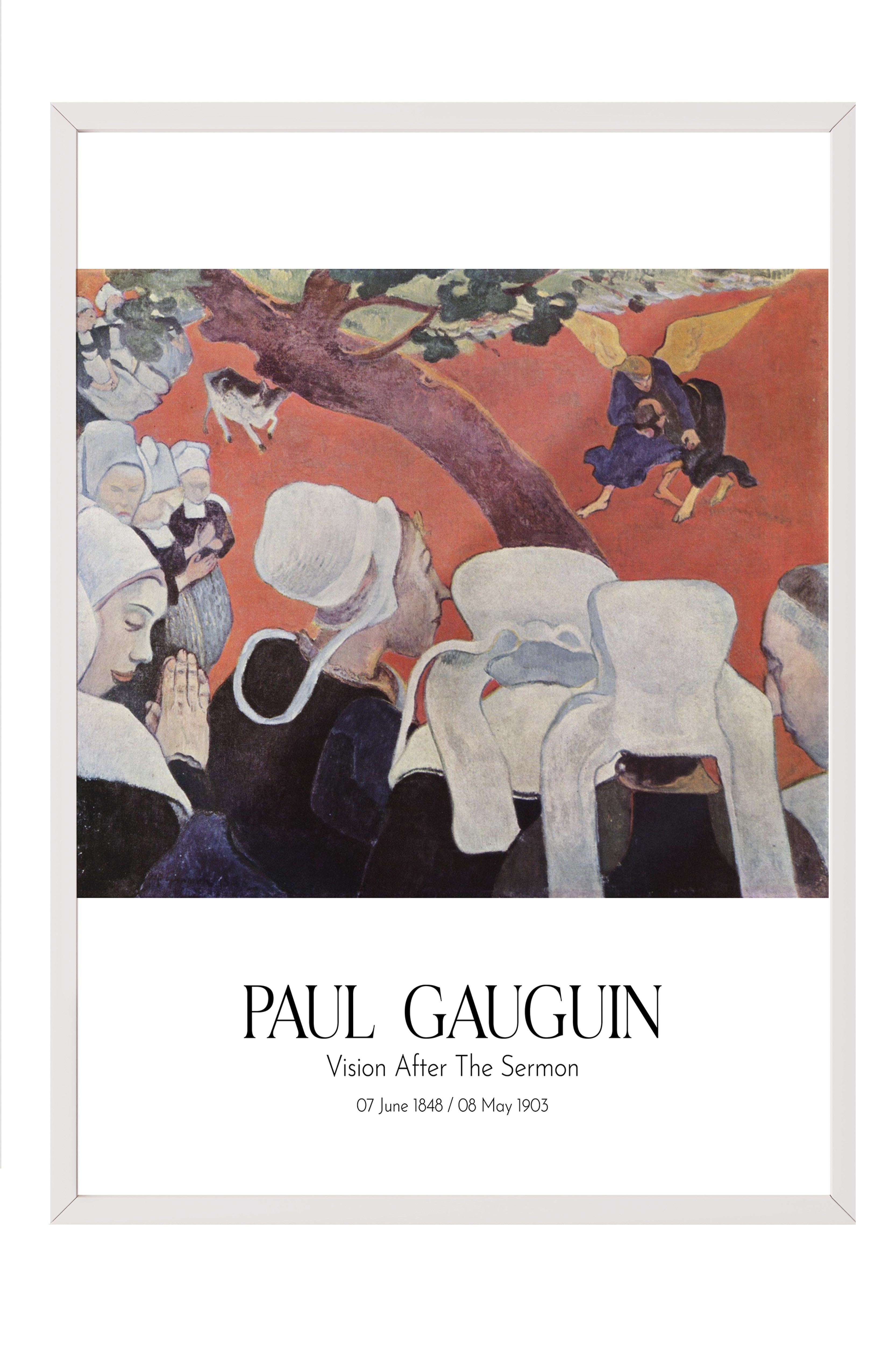 Paul Gauguin - Vision After The Sermon, Beyaz Çerçeveli Tablo, Sanat Serisi NO:110578