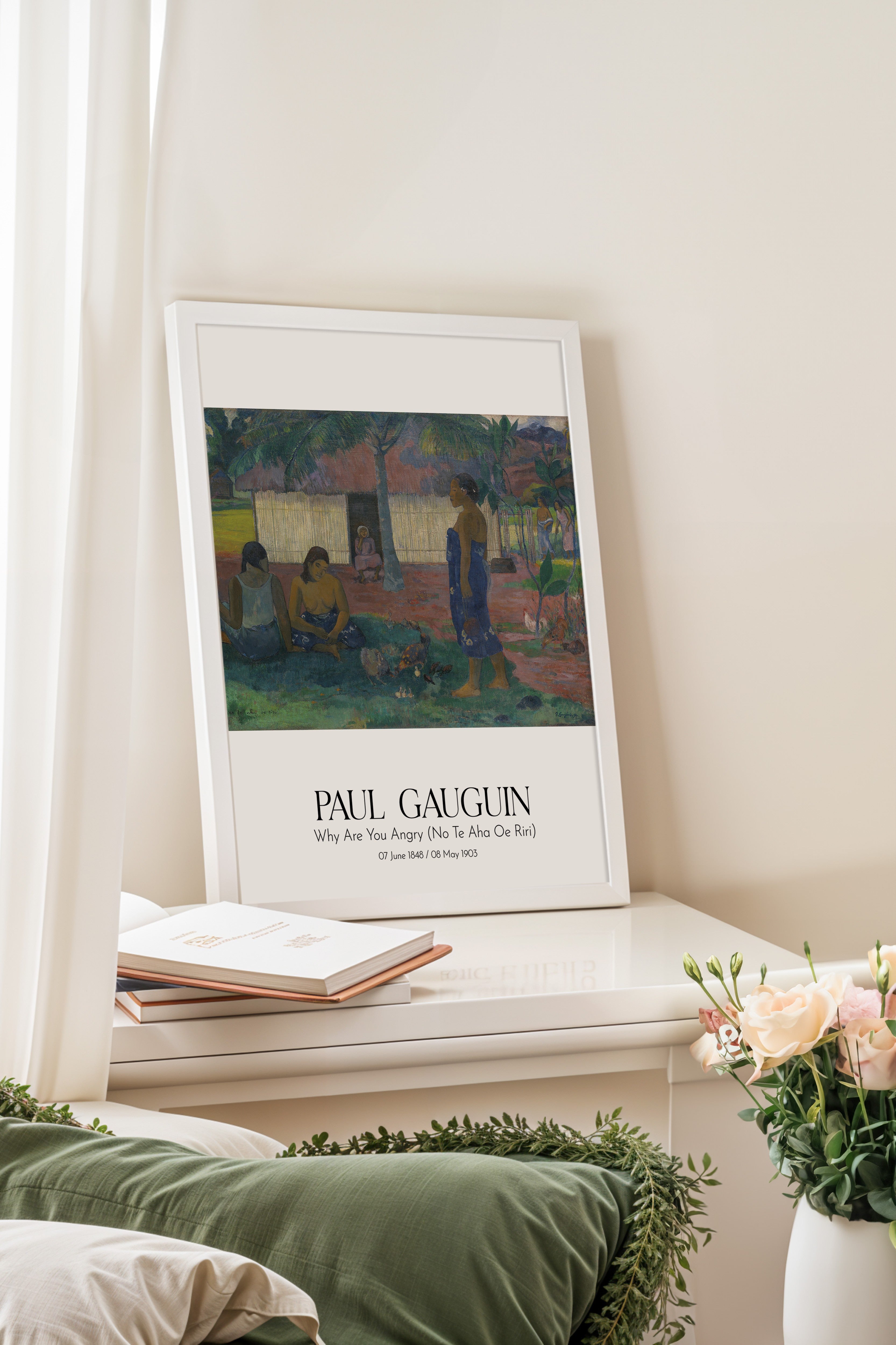 Paul Gauguin - Why Are You Angry (No Te Aha Oe Riri), Beyaz Çerçeveli Tablo, Sanat Serisi NO:110580