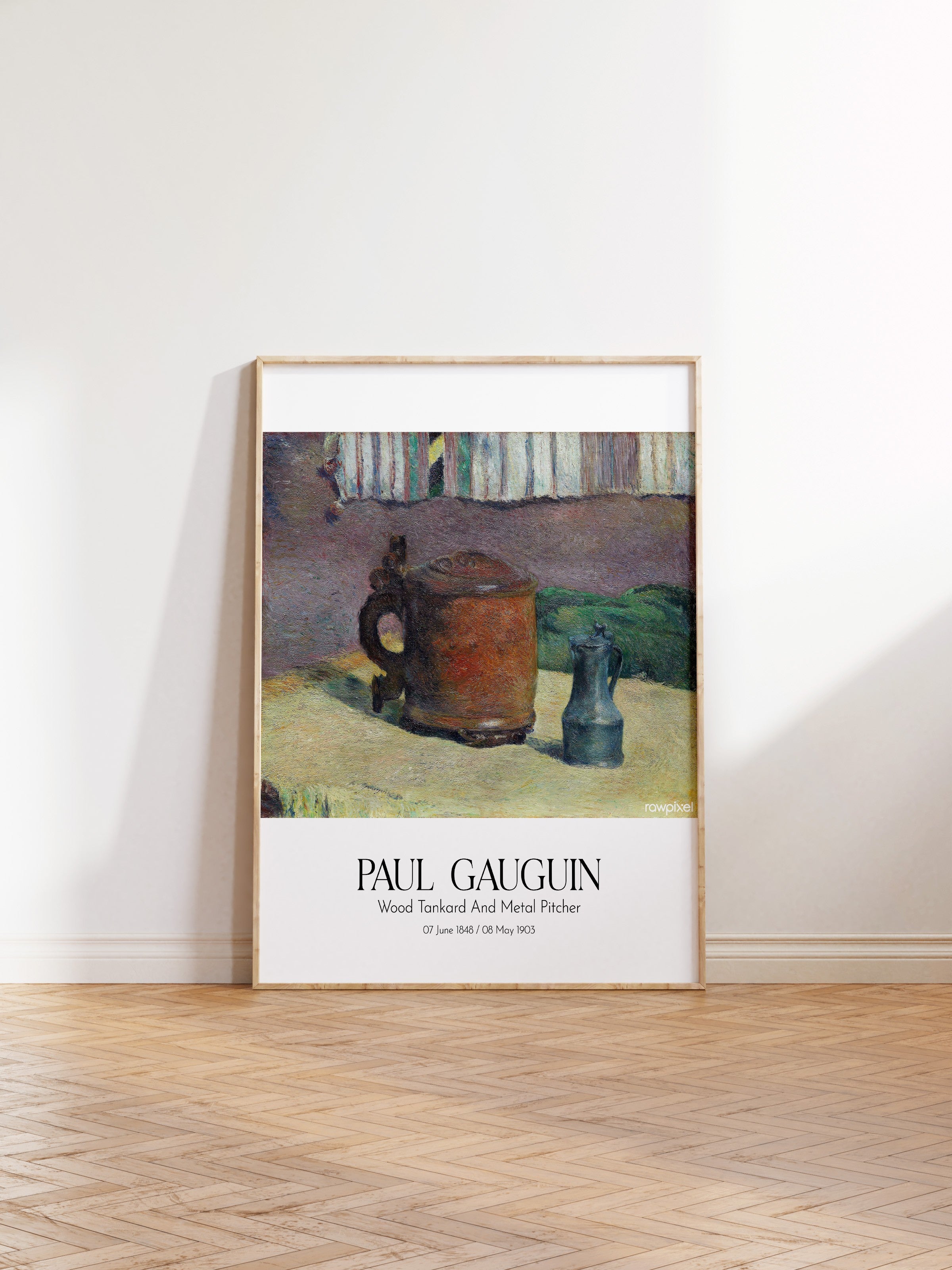 Paul Gauguin - Wood Tankard And Metal Pitcher, Ahşap Çerçeveli Tablo, Sanat Serisi NO:110554