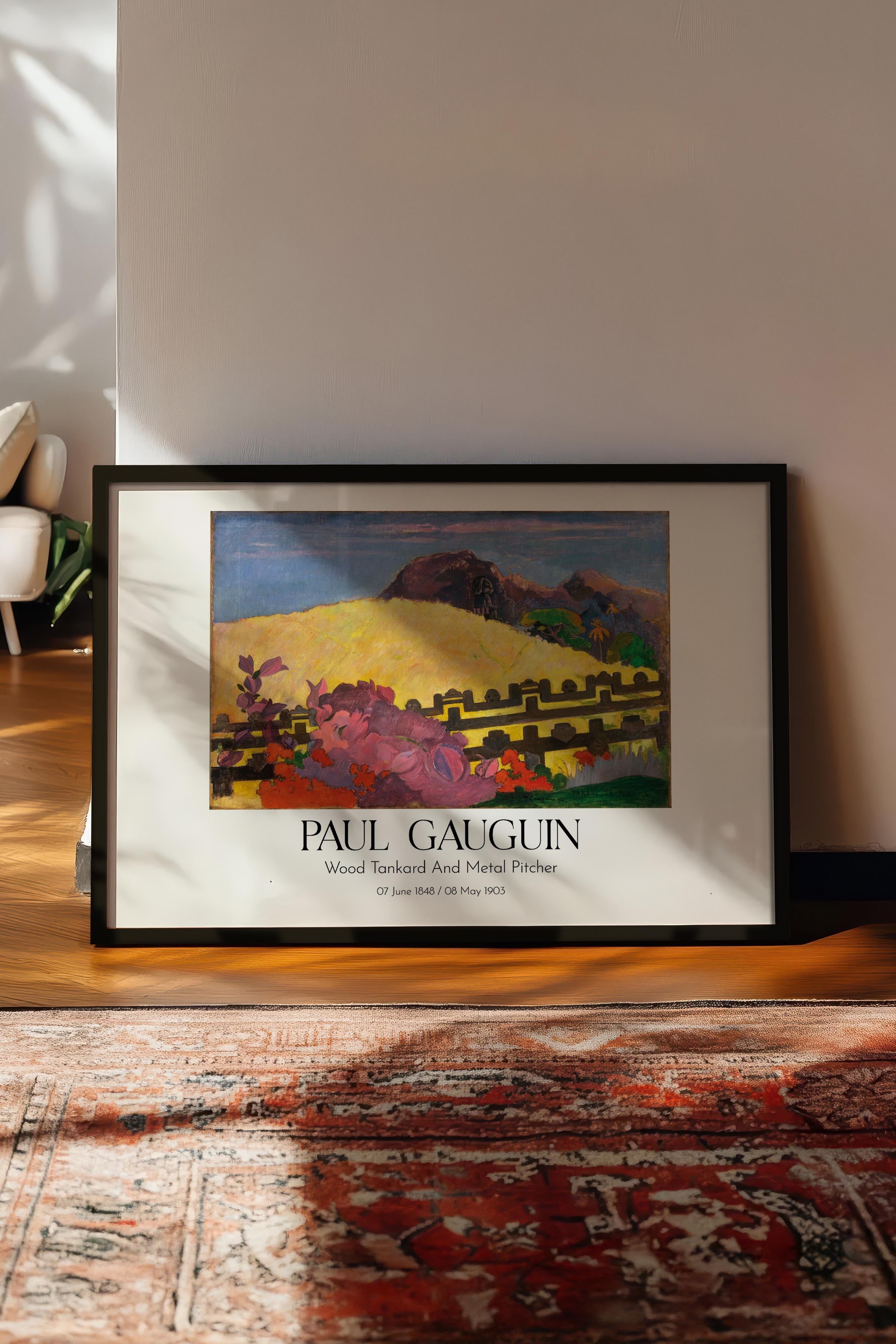 Paul Gauguin - Wood Tankard And Metal Pitcher, Siyah Çerçeveli Tablo, Sanat Serisi NO:110587