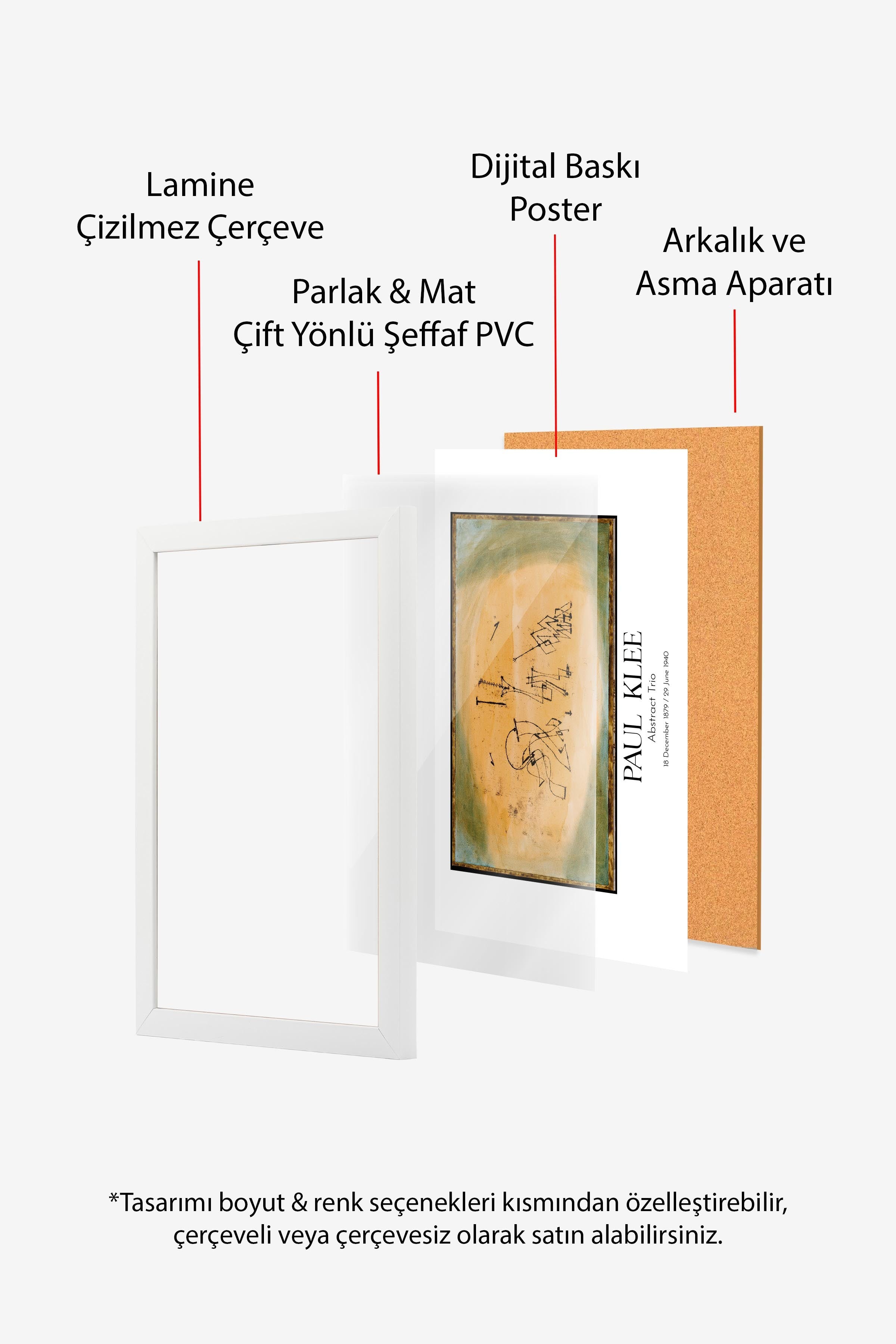Paul Klee - Abstract Trio, Beyaz Çerçeveli Tablo, Sanat Serisi NO:110122