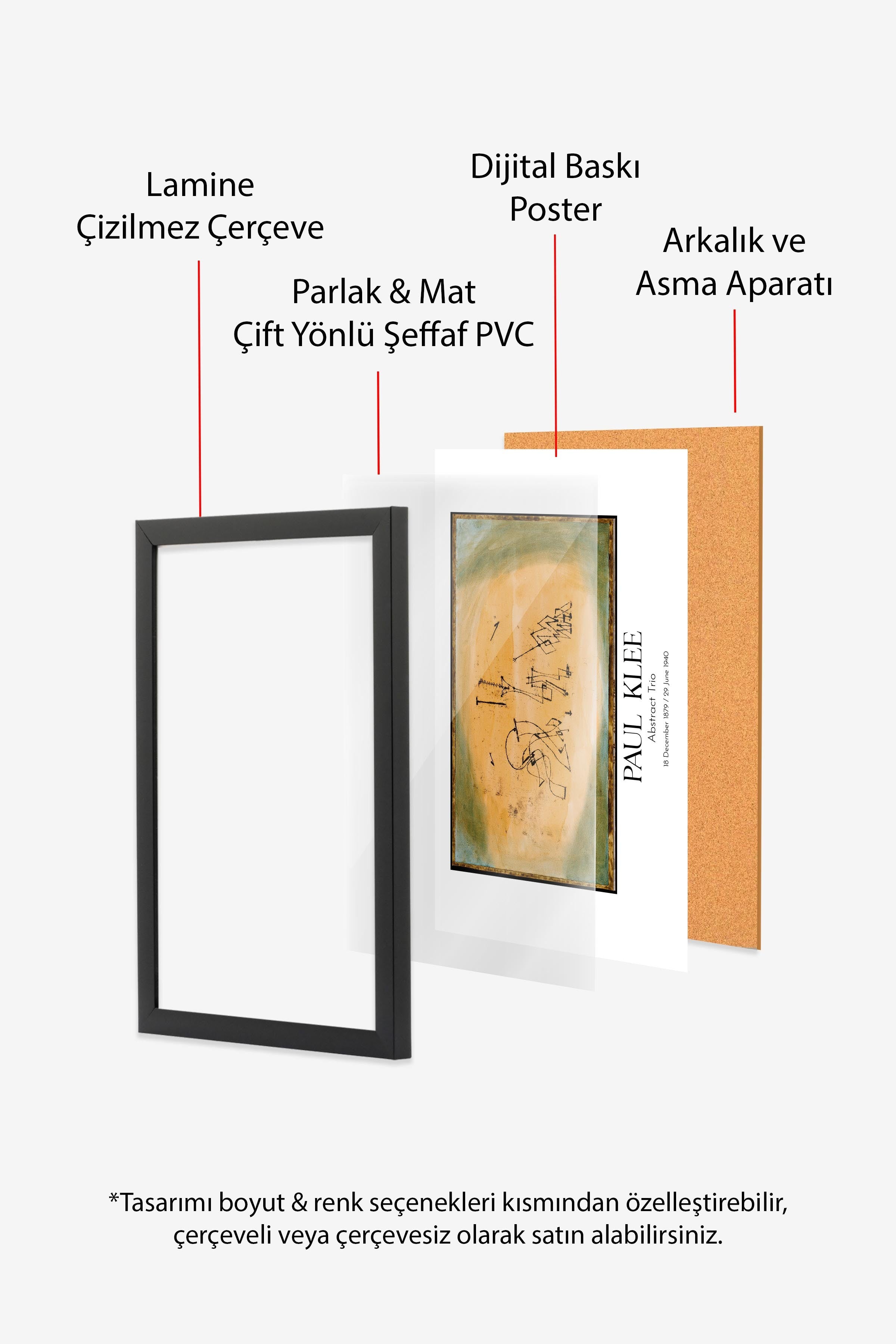 Paul Klee - Abstract Trio, Siyah Çerçeveli Tablo, Sanat Serisi NO:110122