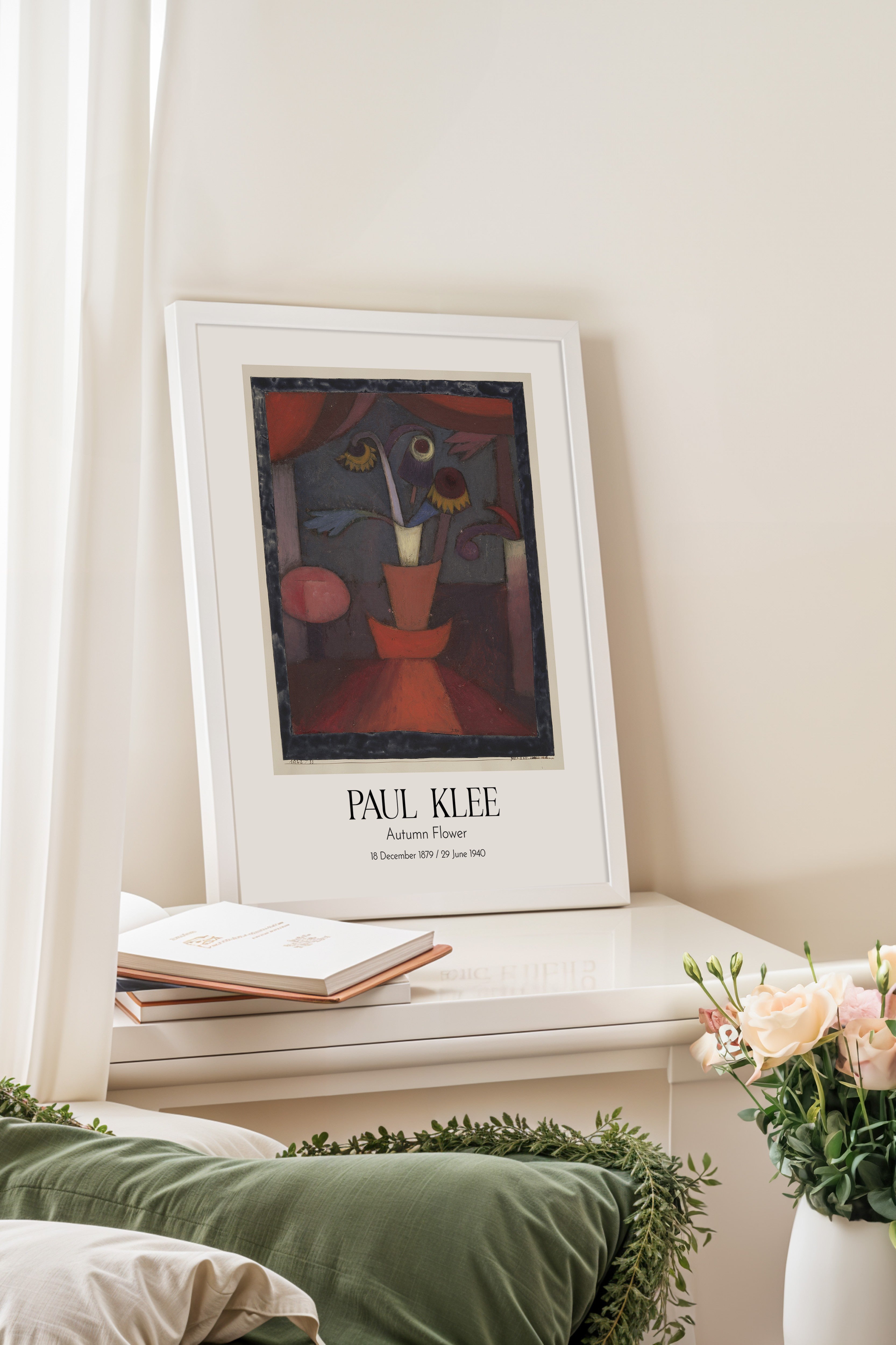 Paul Klee - Autumn Flower, Beyaz Çerçeveli Tablo, Sanat Serisi NO:110108