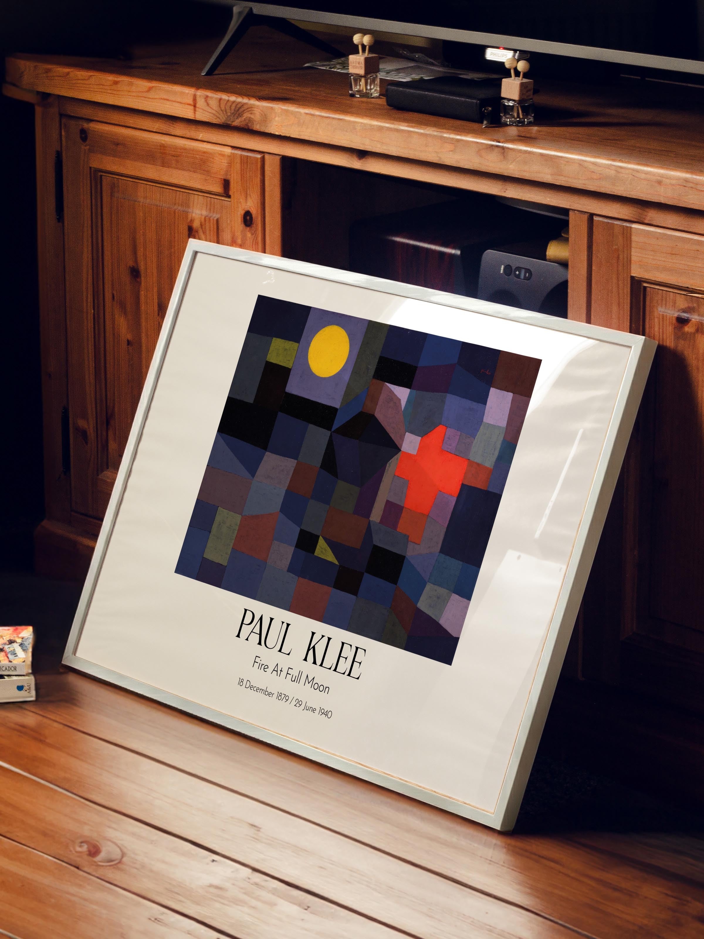 Paul Klee - Fire At Full Moon, Beyaz Çerçeveli Tablo, Sanat Serisi NO:110123