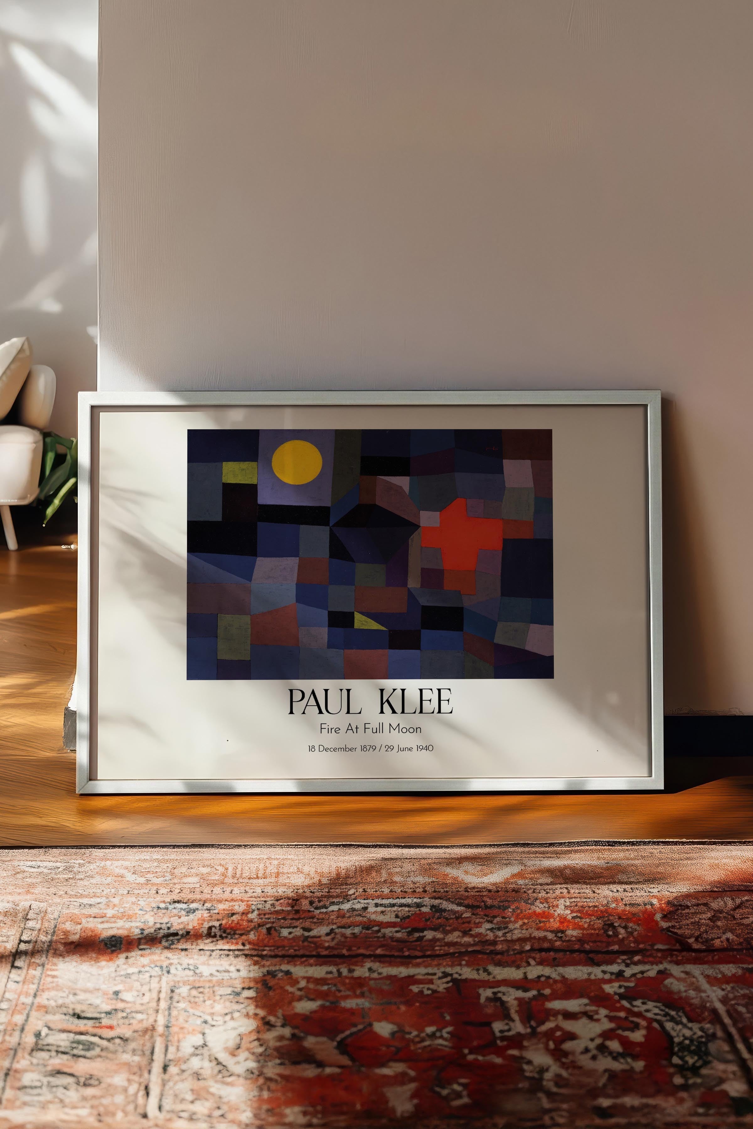 Paul Klee - Fire At Full Moon, Beyaz Çerçeveli Tablo, Sanat Serisi NO:110123